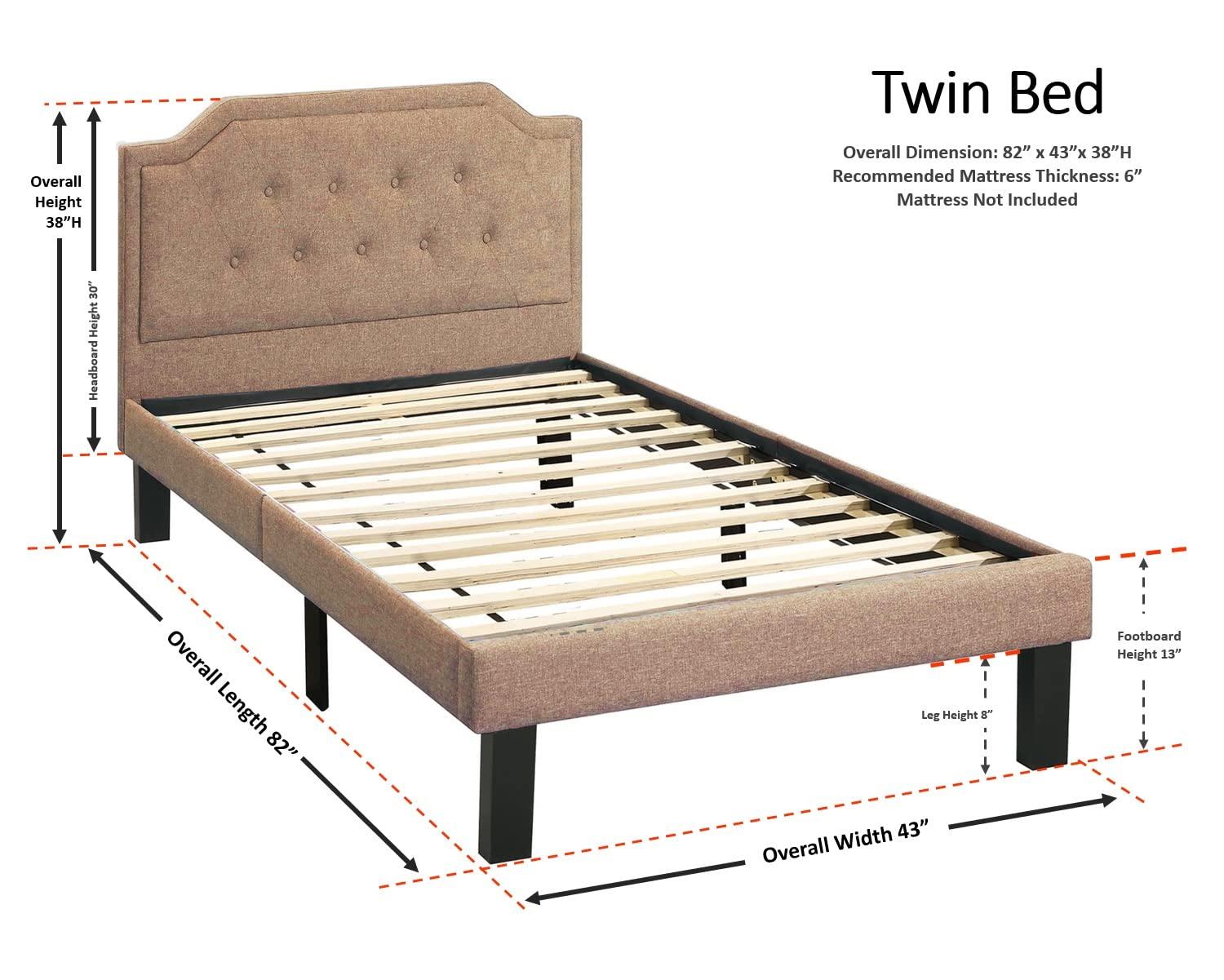 Poundex F9346T Teen Twin Size Bed In Gray Fabric