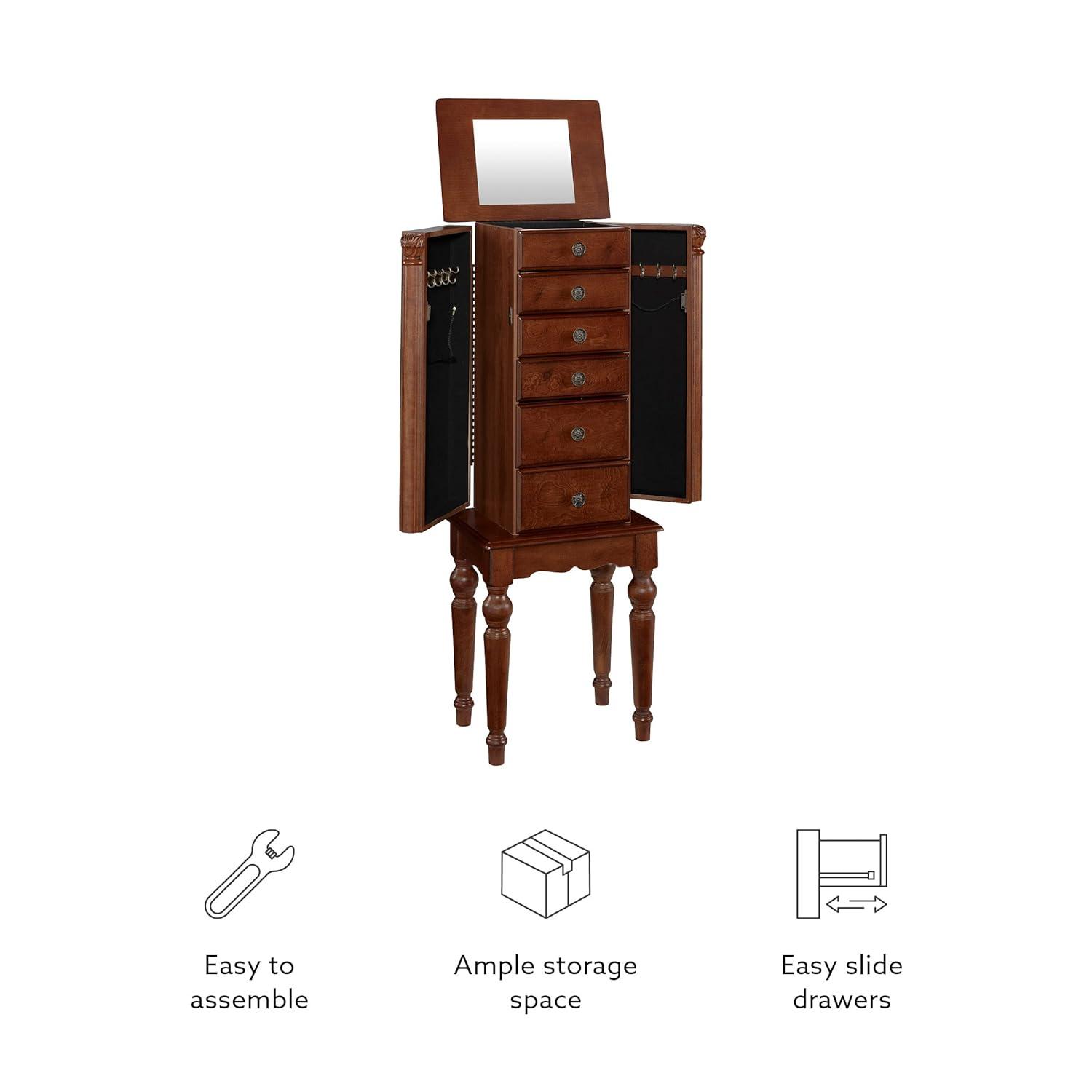 Lightly Distressed Deep Cherry Jewelry Armoire