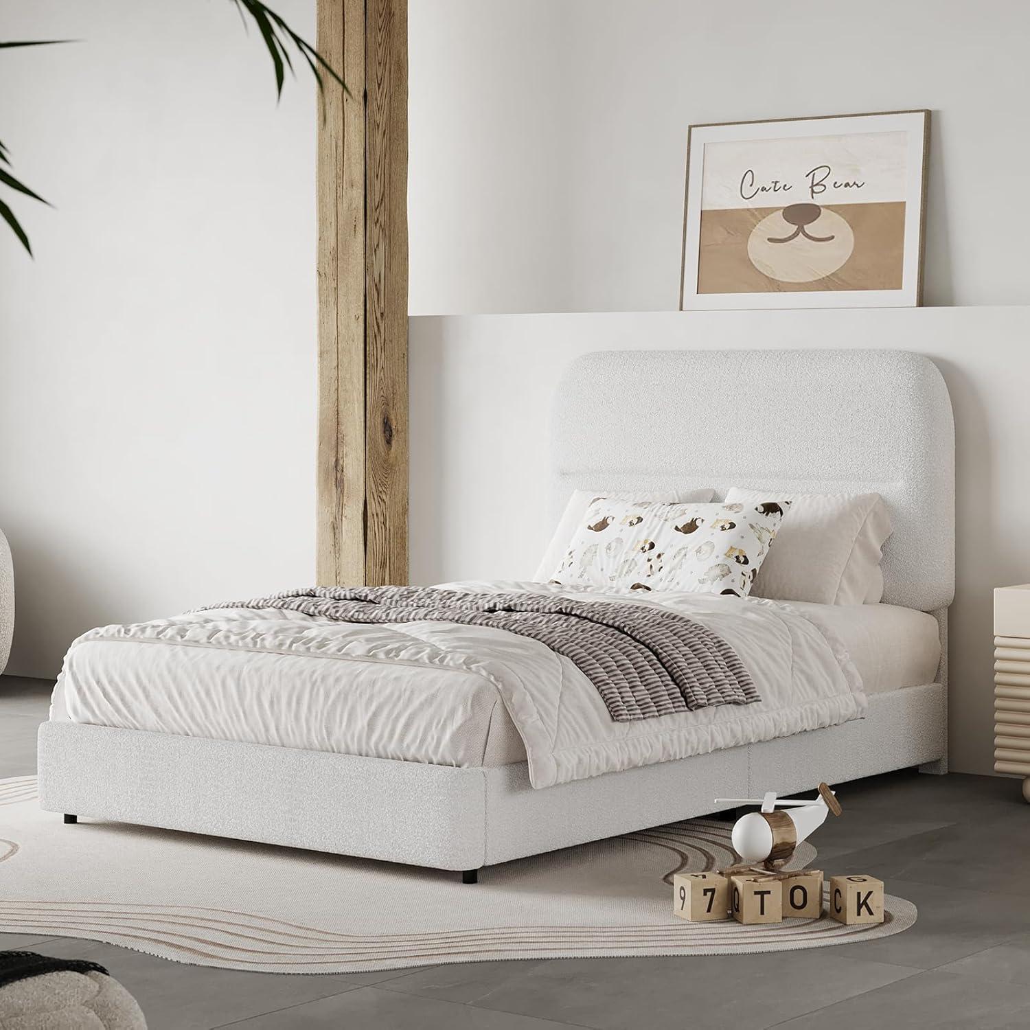 Boucle Upholstered Platform Bed Frame