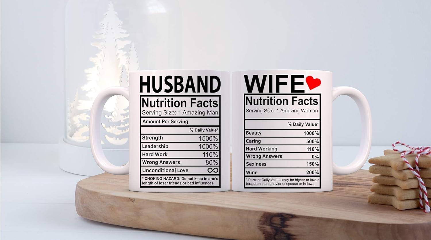 Husband Wife Nutritional Facts Couple White Ceramic Coffee Mug For Wedding Engagement Anniversary Husband And Wife & Valentines Day Gift (White 2 Mug)