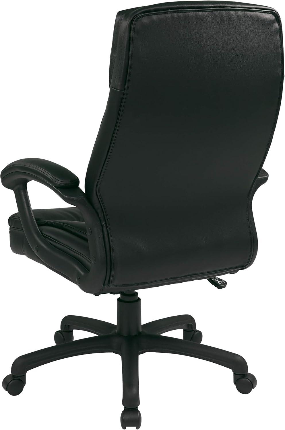 Office Star Products Executive High Back Black Bonded Leather Chair with Locking Tilt Control and Match Stitching