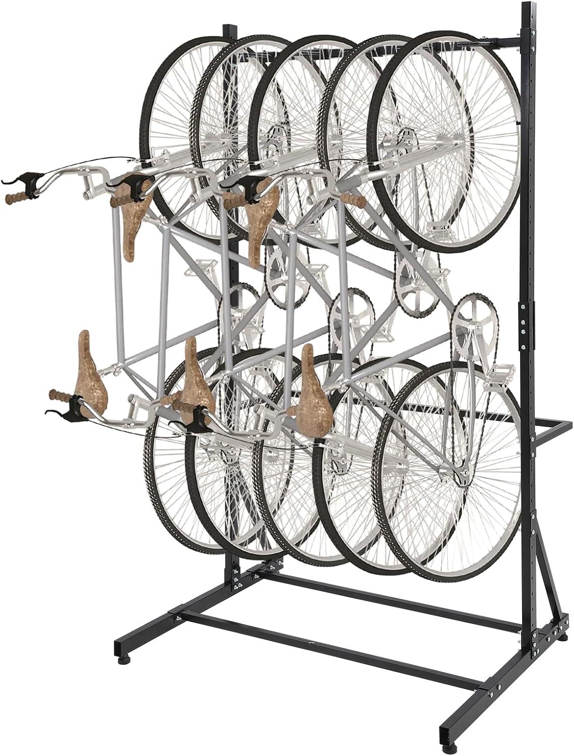 Danrelax Freestanding Bike Storage Rack, 300 lbs 5 Bikes Capacity, Vertical Bike Rack for Garage, Adjustable Hooks, Indoor Bicycle Storage Stand for Home, Black