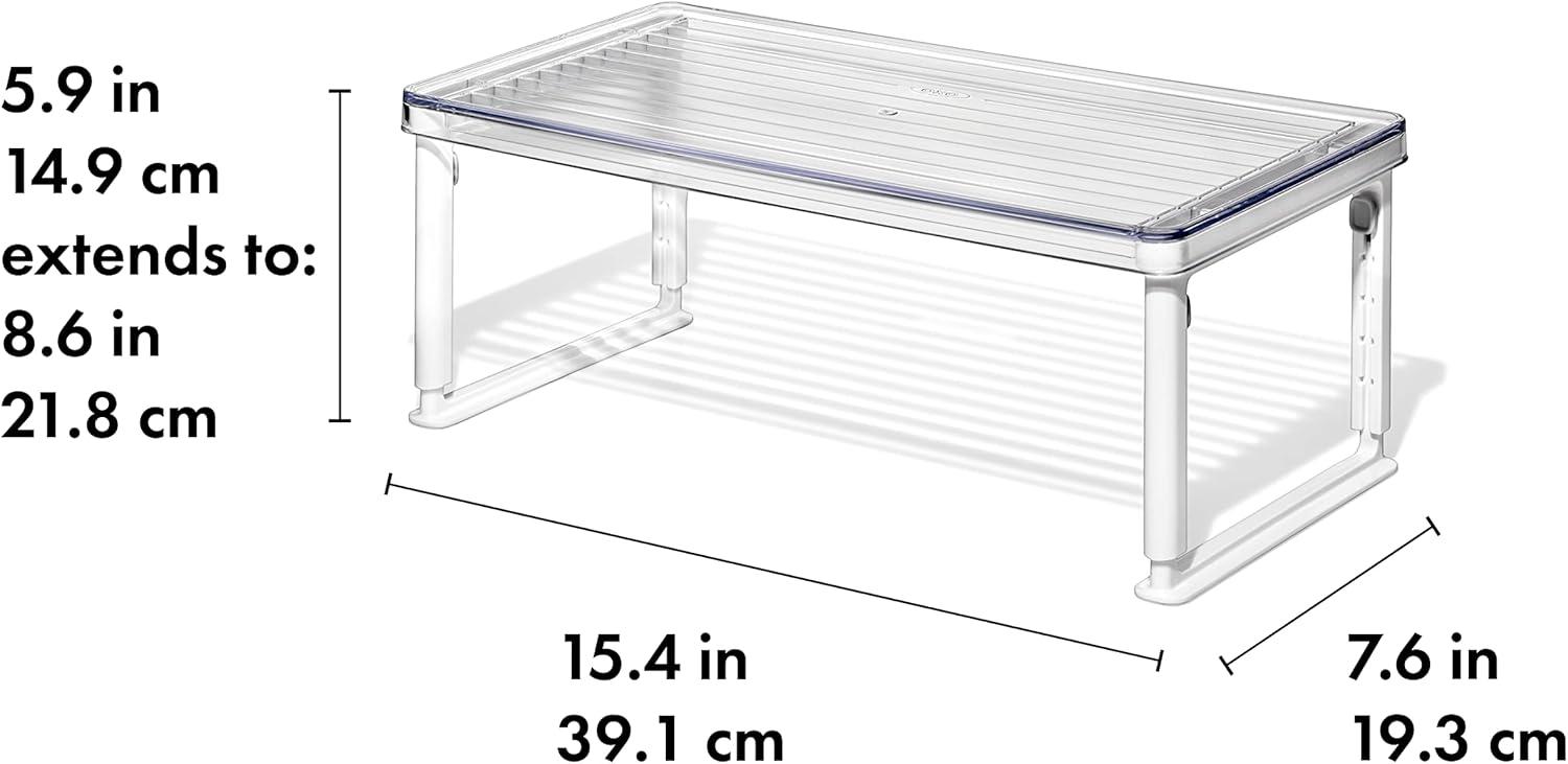 Clear Adjustable Refrigerator Shelf Riser with Non-Slip Feet