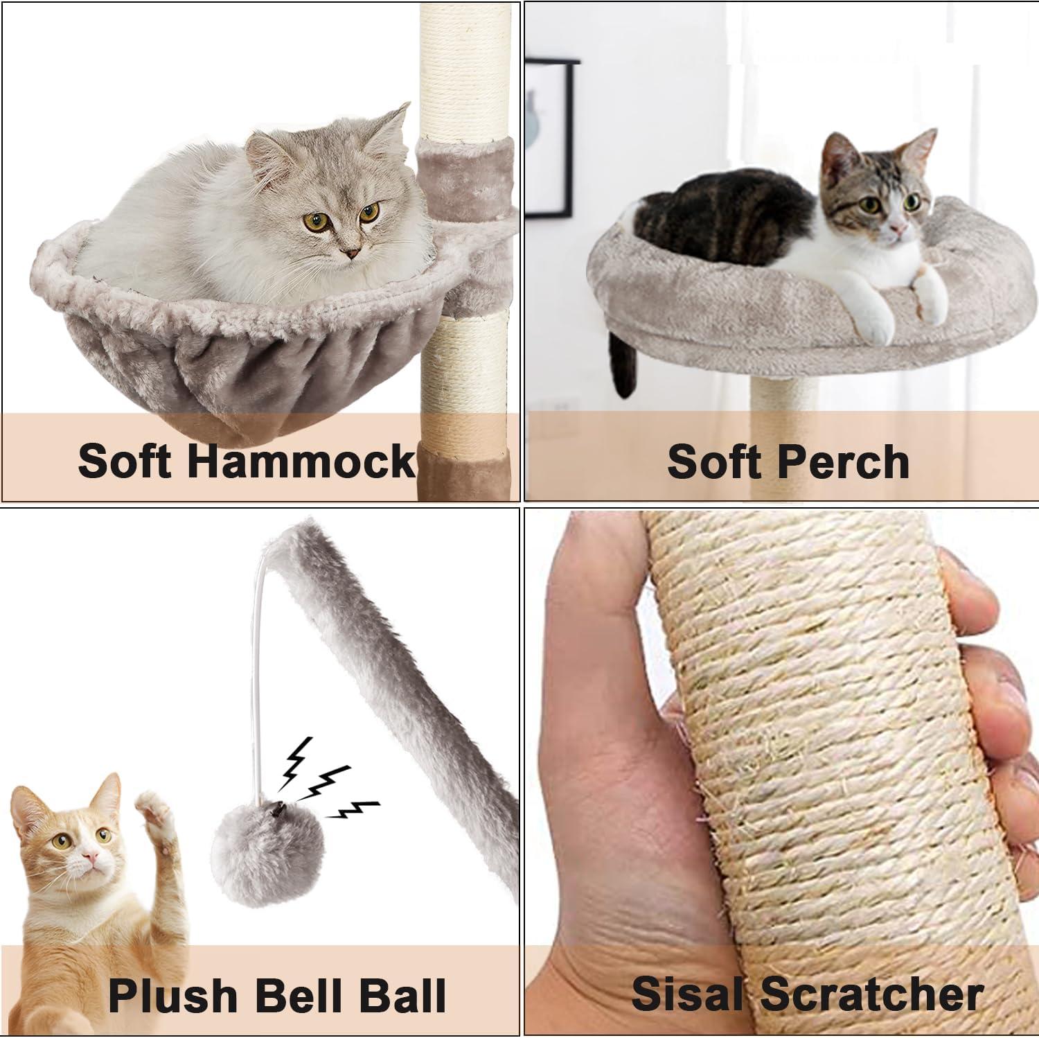 Litter Box Enclosure with Cat Tree, 2-in-1 Cat Tree Tower, Hidden Cat Litter Box Furniture with Scratching Post, Modern Cat Condo, Grey