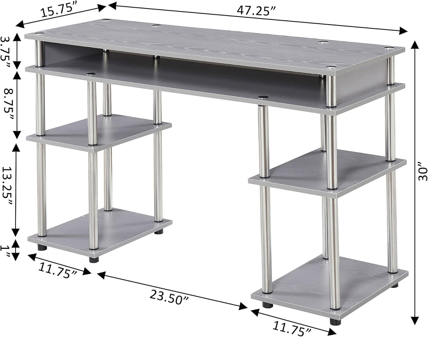 Convenience Concepts Designs2Go 30" Tall No Tools Student Desk with Shelves, Gray