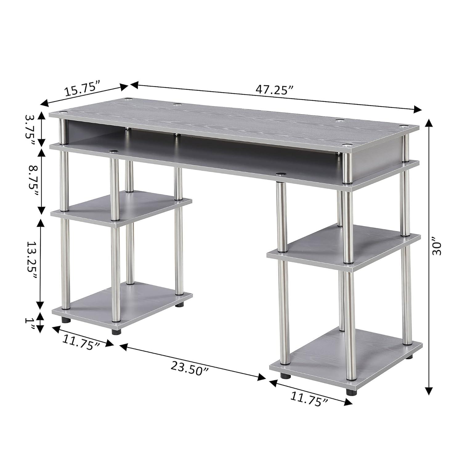 Convenience Concepts Designs2Go 30" Tall No Tools Student Desk with Shelves, Gray