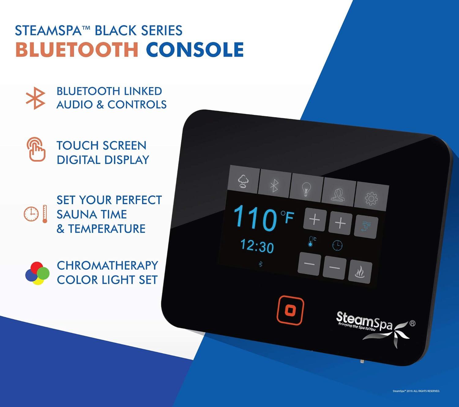 Matte Black Steam Shower Generator Kit with LED Lights and Bluetooth Control