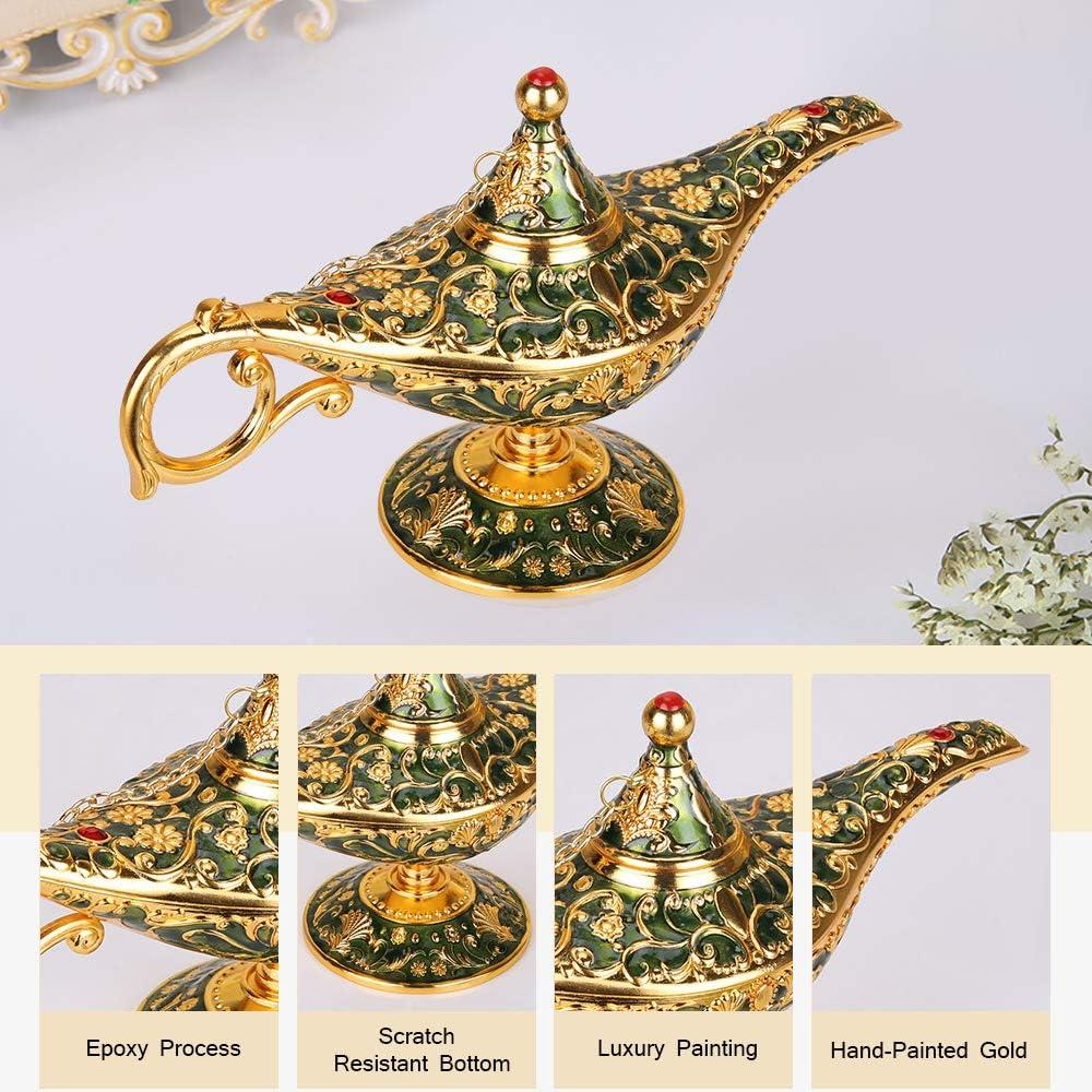 Vintage Aladdin Magic Genie Lamp Light for Home Party Wedding Table Decoration & Gift,Classic Zinc Alloy Arabian Lamp Jewelry Box (Gold & Green)