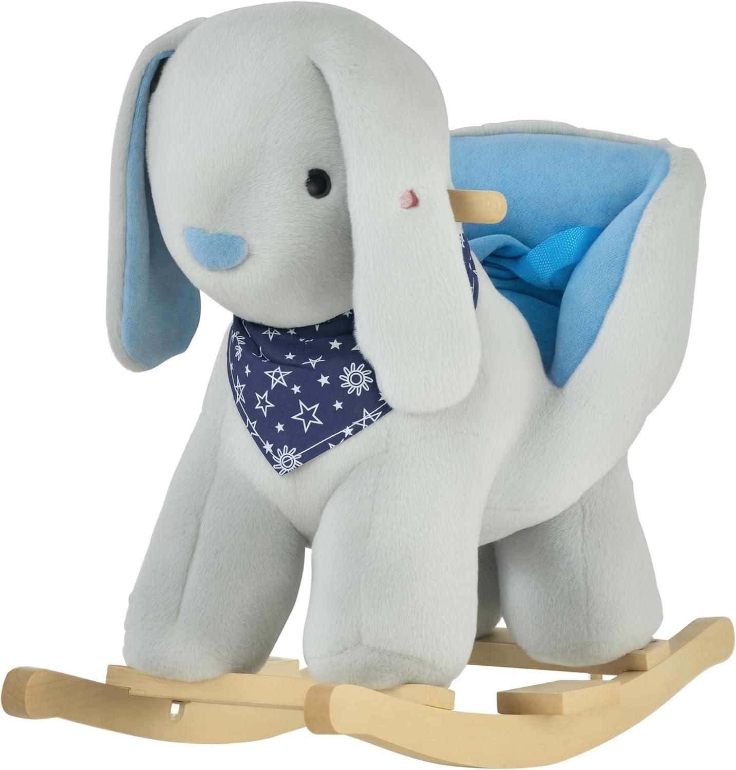 Qaba Kids Ride-On Rocking Horse Toy Bunny Rocker with Fun Play Music & Soft Plush Fabric for Children 18-36 Months