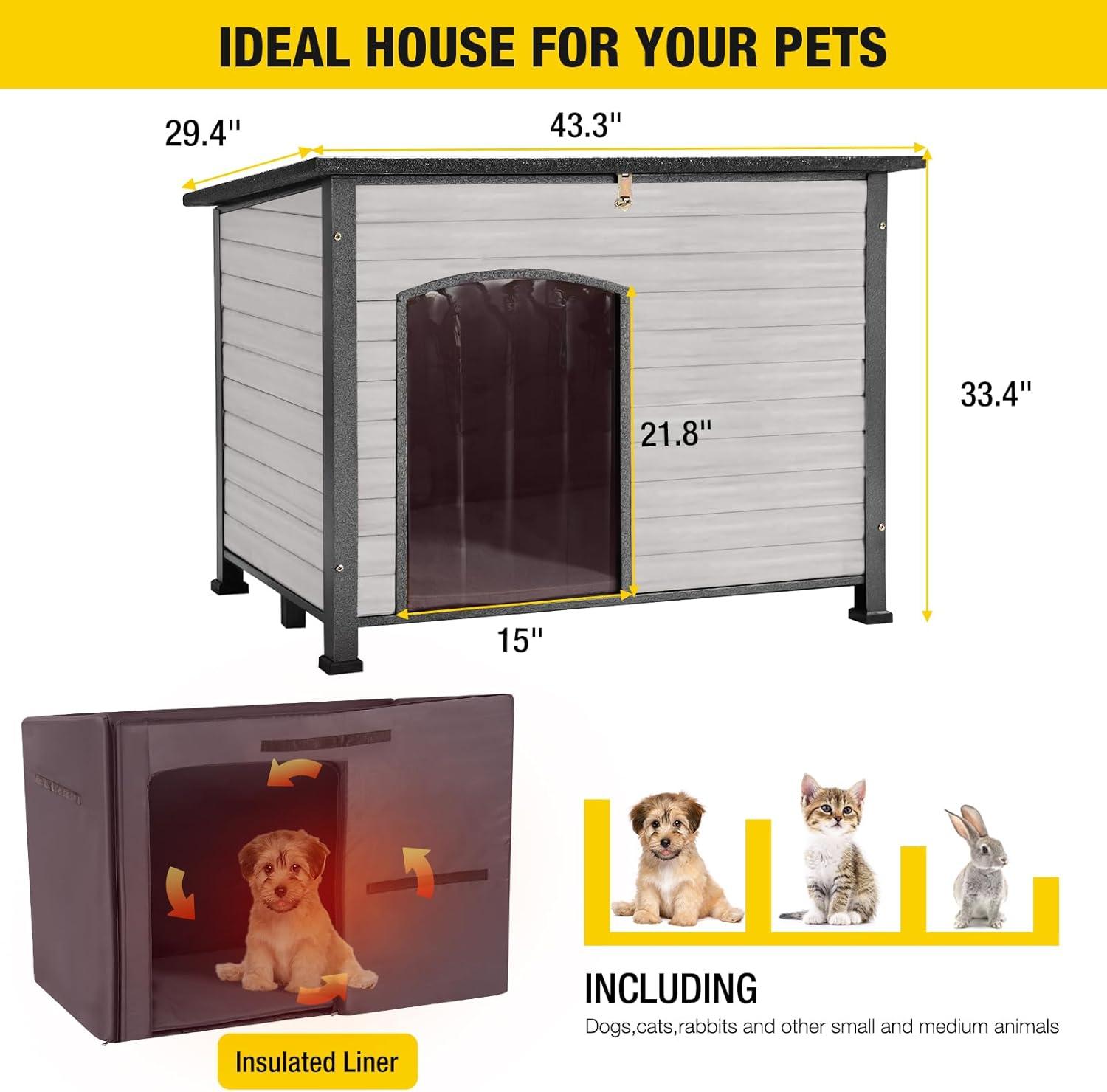 Aivituvin-AIR86-IN Large Insulated Dog House Off-White 43.3"(L) x 29.4" (W) x 33.4"(H)