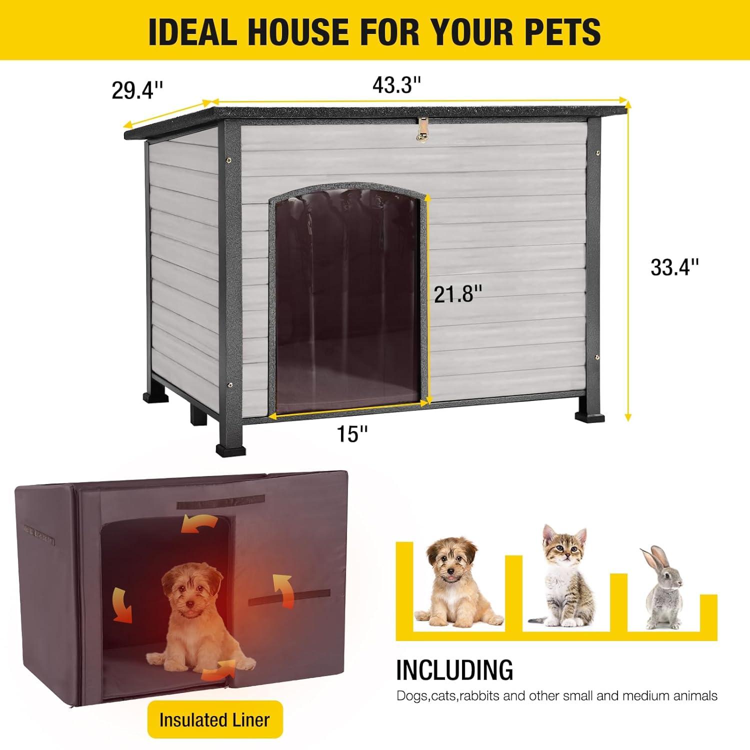 Aivituvin-AIR86-IN Large Insulated Dog House Off-White 43.3"(L) x 29.4" (W) x 33.4"(H)