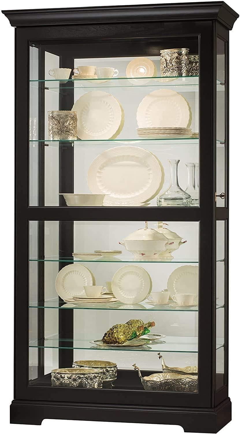 Traditional Black Satin Lighted Corner Curio Cabinet