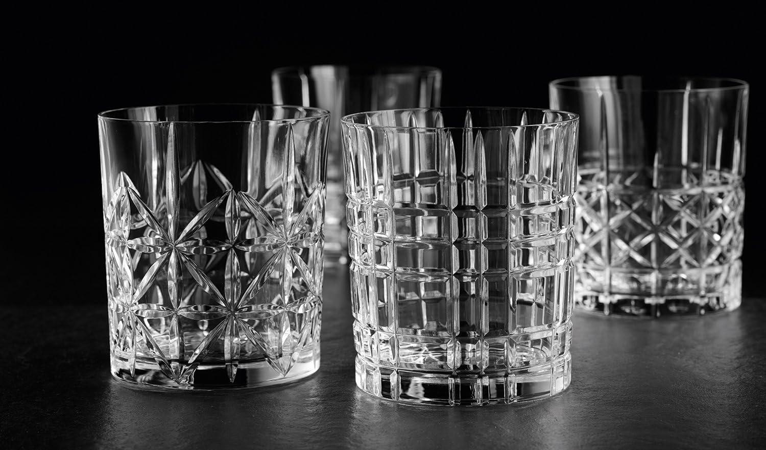 Nachtmann Highland 12-Ounce Whiskey Glass (Set of 4), 4-inch Whiskey Tumbler for Scotch, Rum, Spirits - Classic Barware, Dishwasher Safe Glassware - Classic Collectible Drinkware (Assorted Patterns)