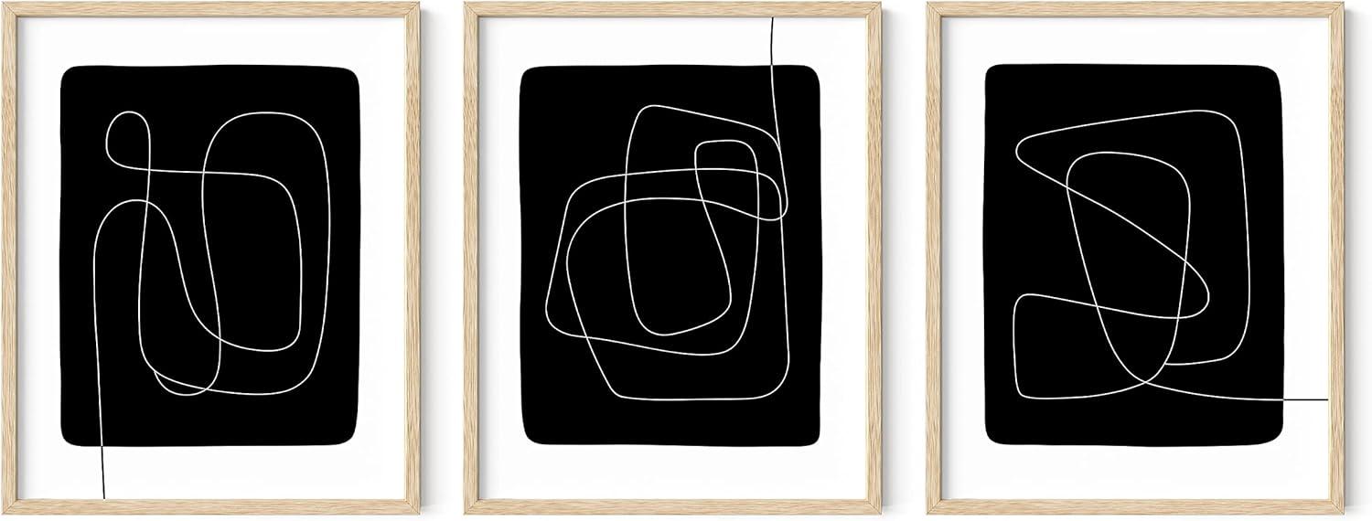 Haus and Hues Black and White Posters for Room Aesthetic Set of 3 - Line Art Wall Decor, One Line Art Print, Black and White Abstract Art, Minimalist Wall Art, Black and White Prints (Unframed, 16x20)