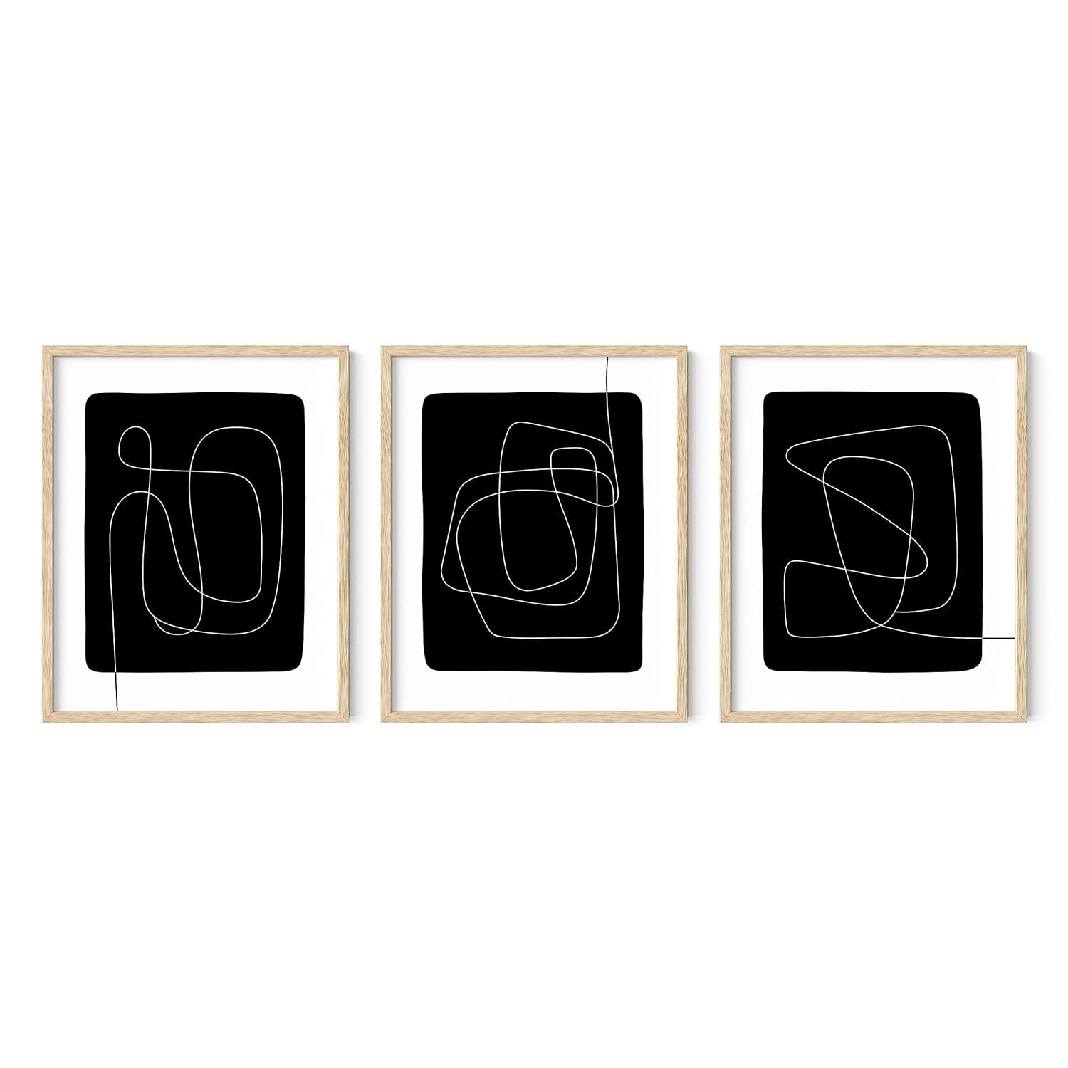 Haus and Hues Black and White Posters for Room Aesthetic Set of 3 - Line Art Wall Decor, One Line Art Print, Black and White Abstract Art, Minimalist Wall Art, Black and White Prints (Unframed, 16x20)