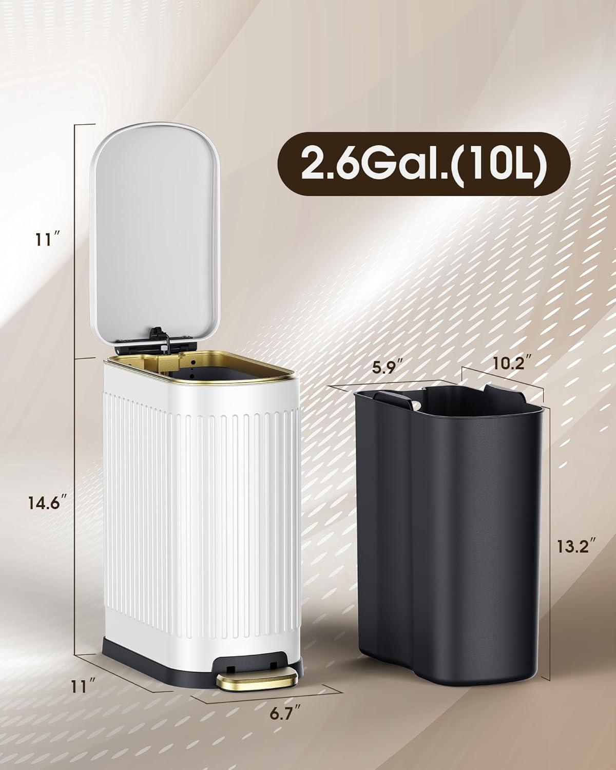 White Stainless Steel Pedal Trash Can with Soft Close Lid