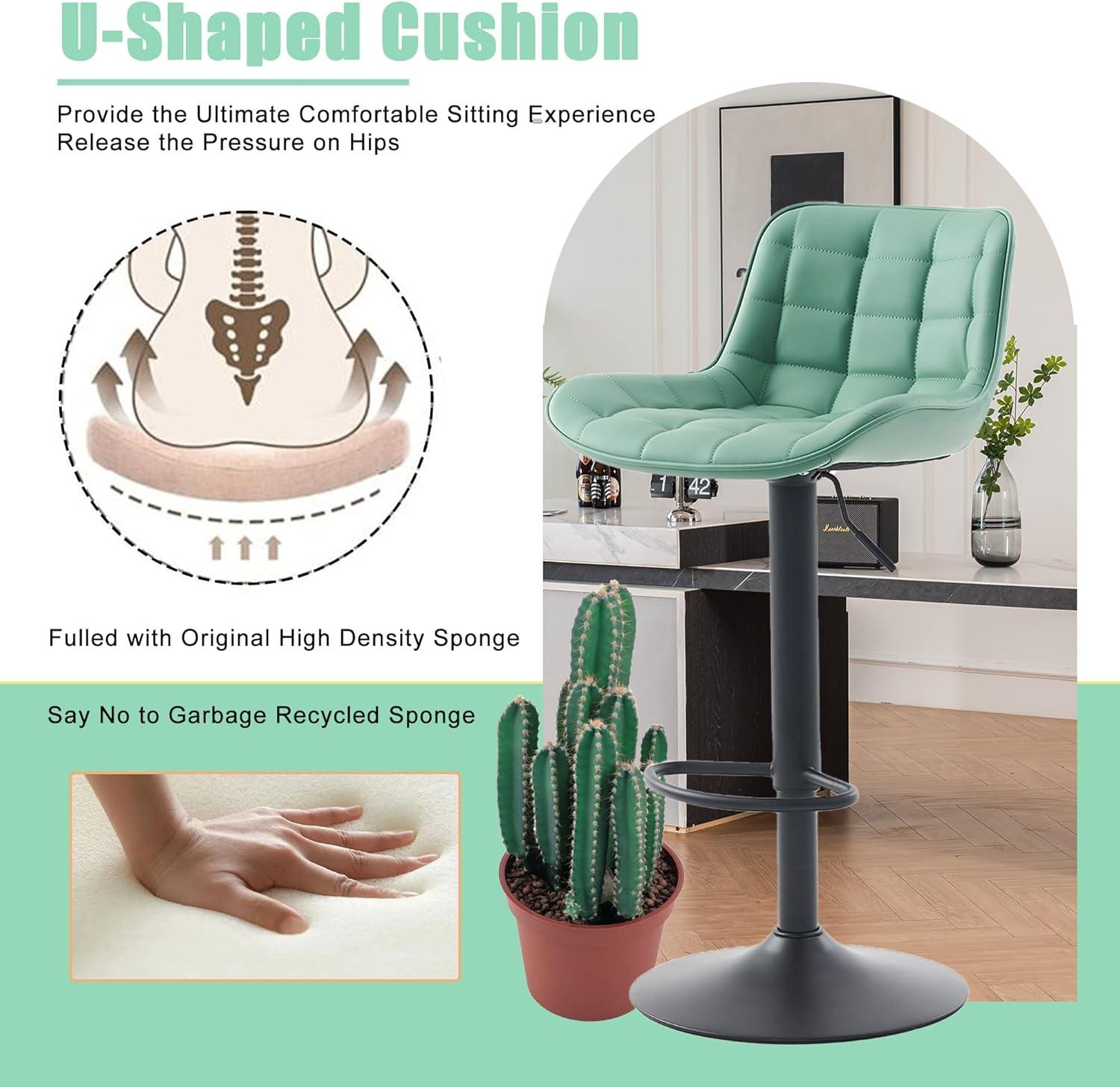 Kidol & Shellder Green Bar Stools Set of 2 Modern Kitchen Island Barstool