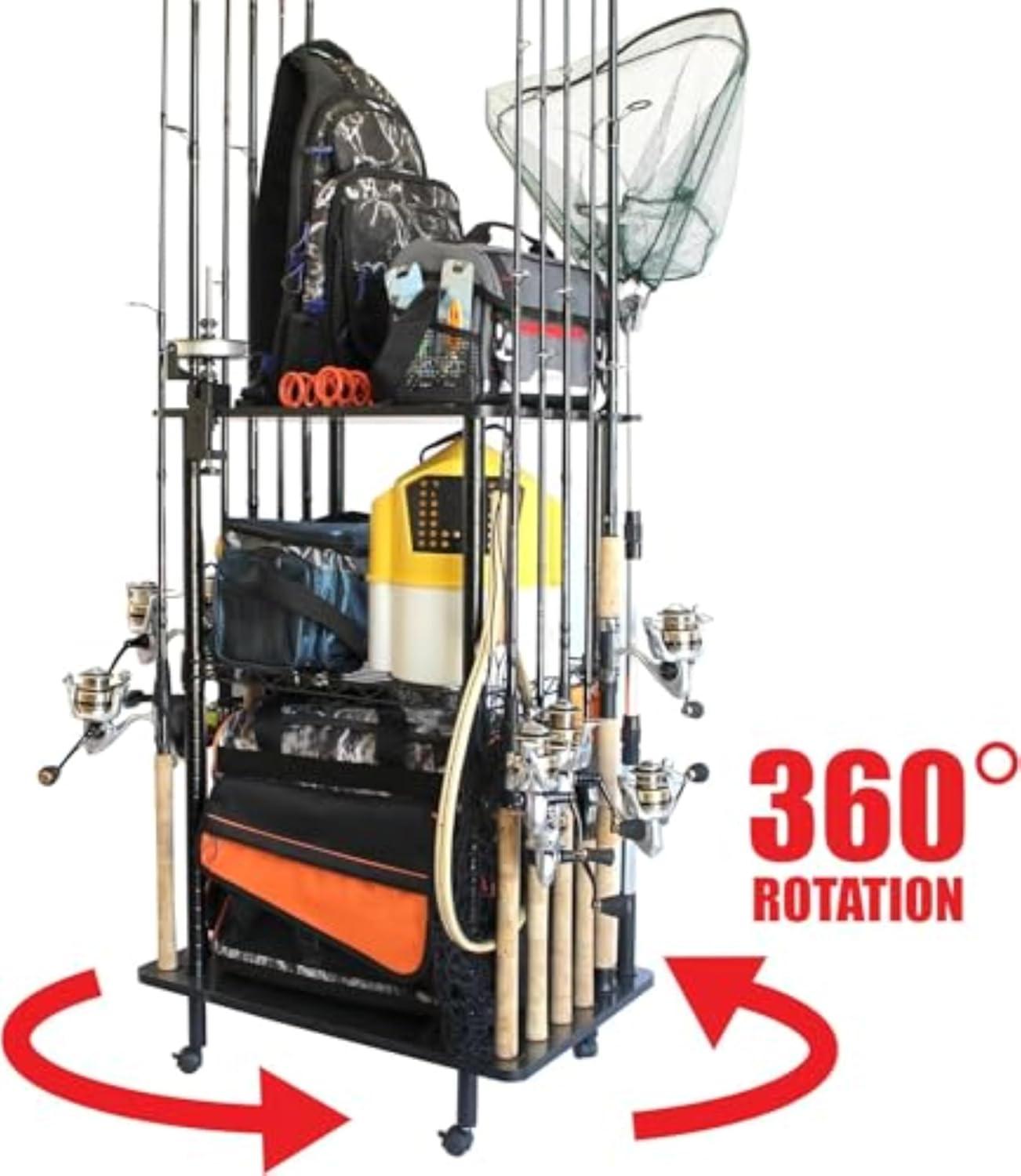 Rush Creek Creations 12 Fishing Rod Tackle Cart, Fishing Storage Rack