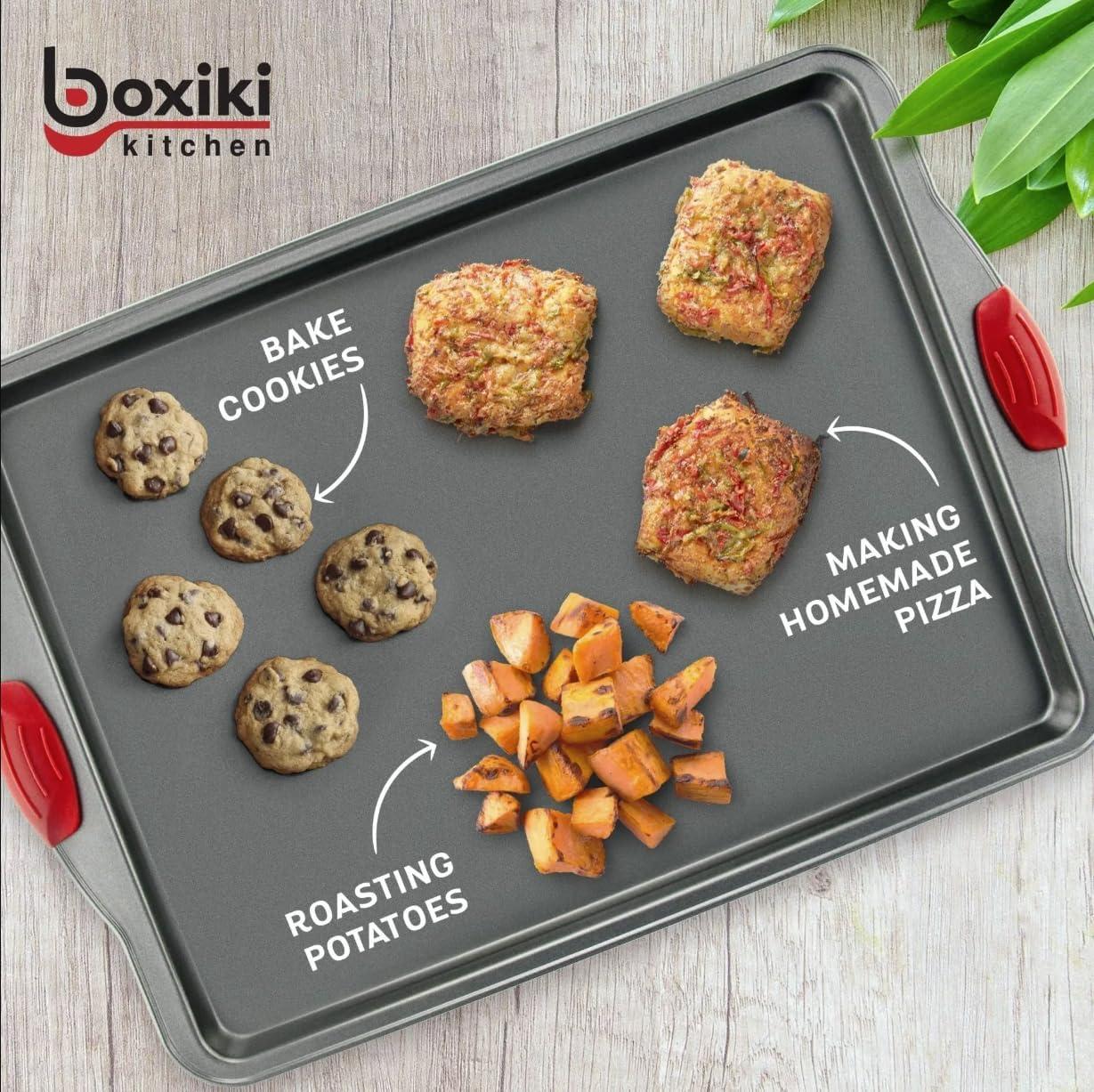 SHIRLEY'S OFFICE FURNITURE, LLC Premium Nonstick Baking Sheet Pans – Set Of 3, Heavy-Gauge Carbon Steel, Warp, Dent, And Rust-Resistant – Gourmet Rimmed Cookie Sheet Trays, Non-Toxic For Exceptional Baking Performance
