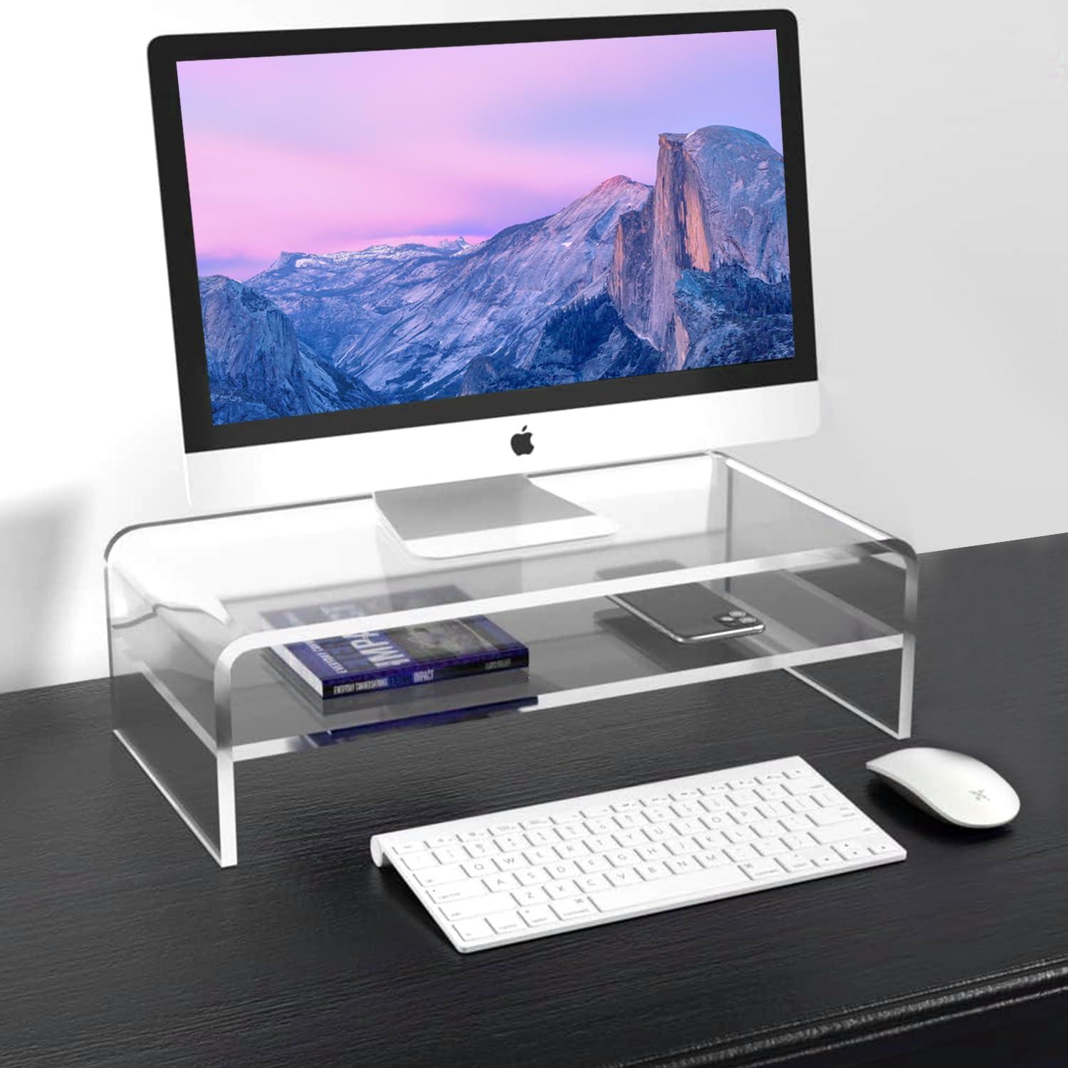 Clear Acrylic 2-Tier Monitor Stand Riser with Storage