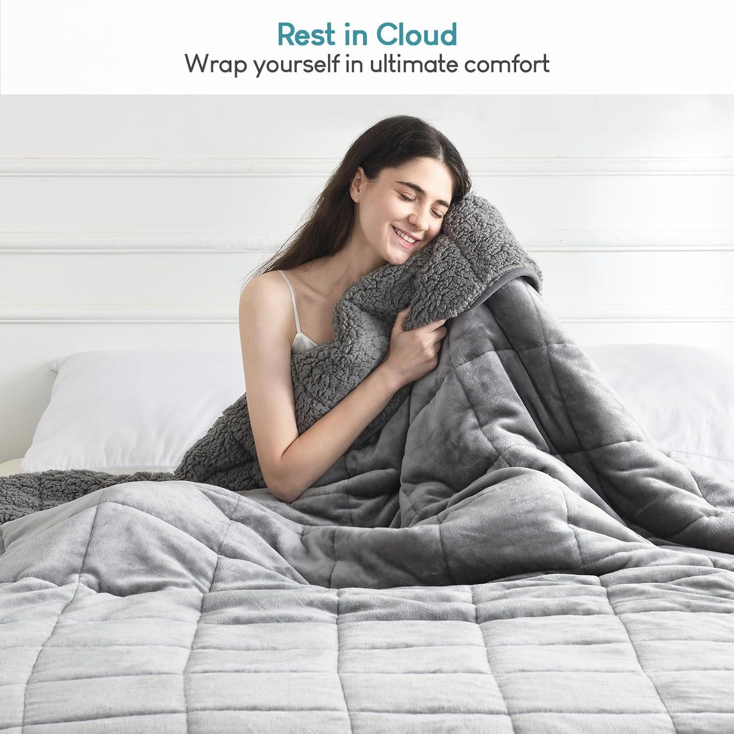 Cottonblue Faux Fur Weighted Blanket 15 lbs, Long Fur Fluffy Weighted Blanket Twin Size for Adults, Cozy Warm Fuzzy Sherpa Reverse Heavy Blanket for Sofa Bed Couch, 48 x 72 Inches, Morandi Grey