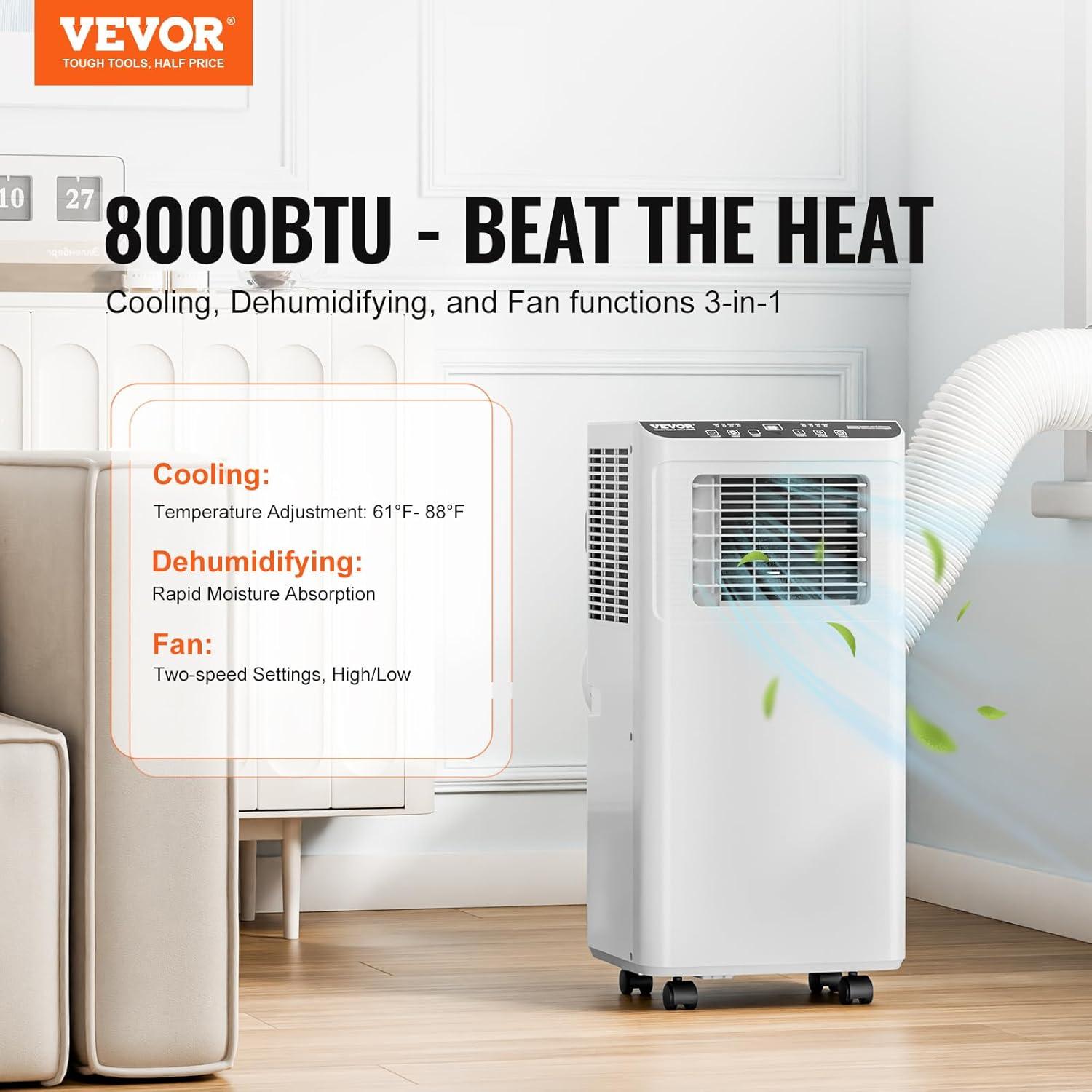 8,000 BTU Portable Air Conditioner,3-in-1Air Cooler with Fan & Dehumidifier,Quiet AC Unit,Cools Rooms up to 350 Sq.ft,with Remote Control, Auto Cooling,White