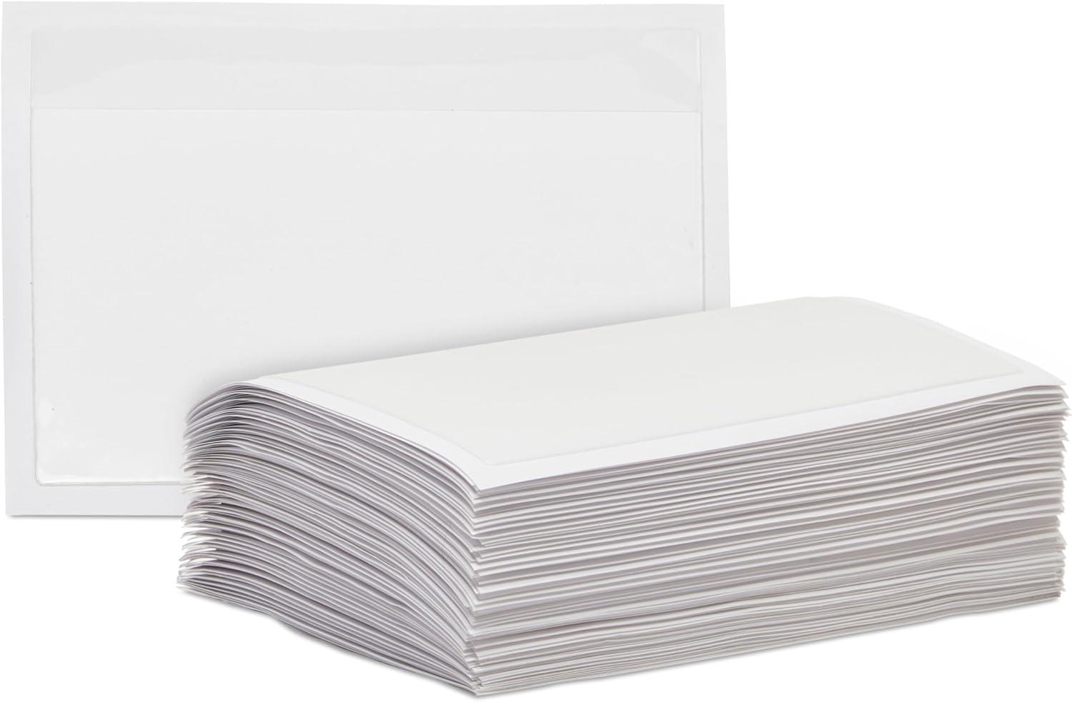 Juvale 100 Pack Clear Pockets Sleeves for Index Cards 3x5, Bulk Self-Adhesive Top Load Label, Plastic Holder Protectors for Office Storage Supplies