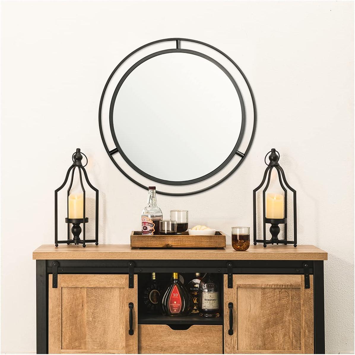 Glitzhome Modern Farmhouse Metal Lanterns Decorative Hanging Candle Lanterns Distressed Black Set of 2 (Small)