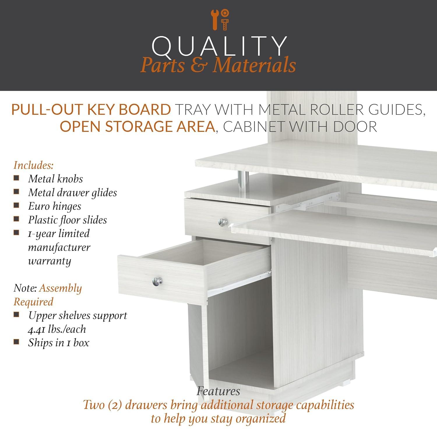 Computer Work Center with Hutch Washed Oak - Inval: Melamine, Keyboard Shelf, CPU Storage