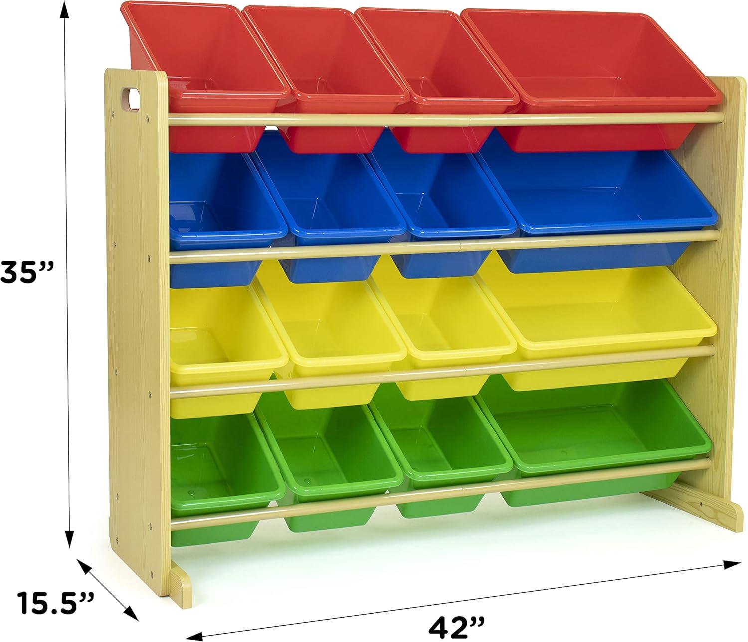 Humble Crew Primary Supersized Toy Storage Organizer with 16 Plastic Storage Bins, Natural/Primary