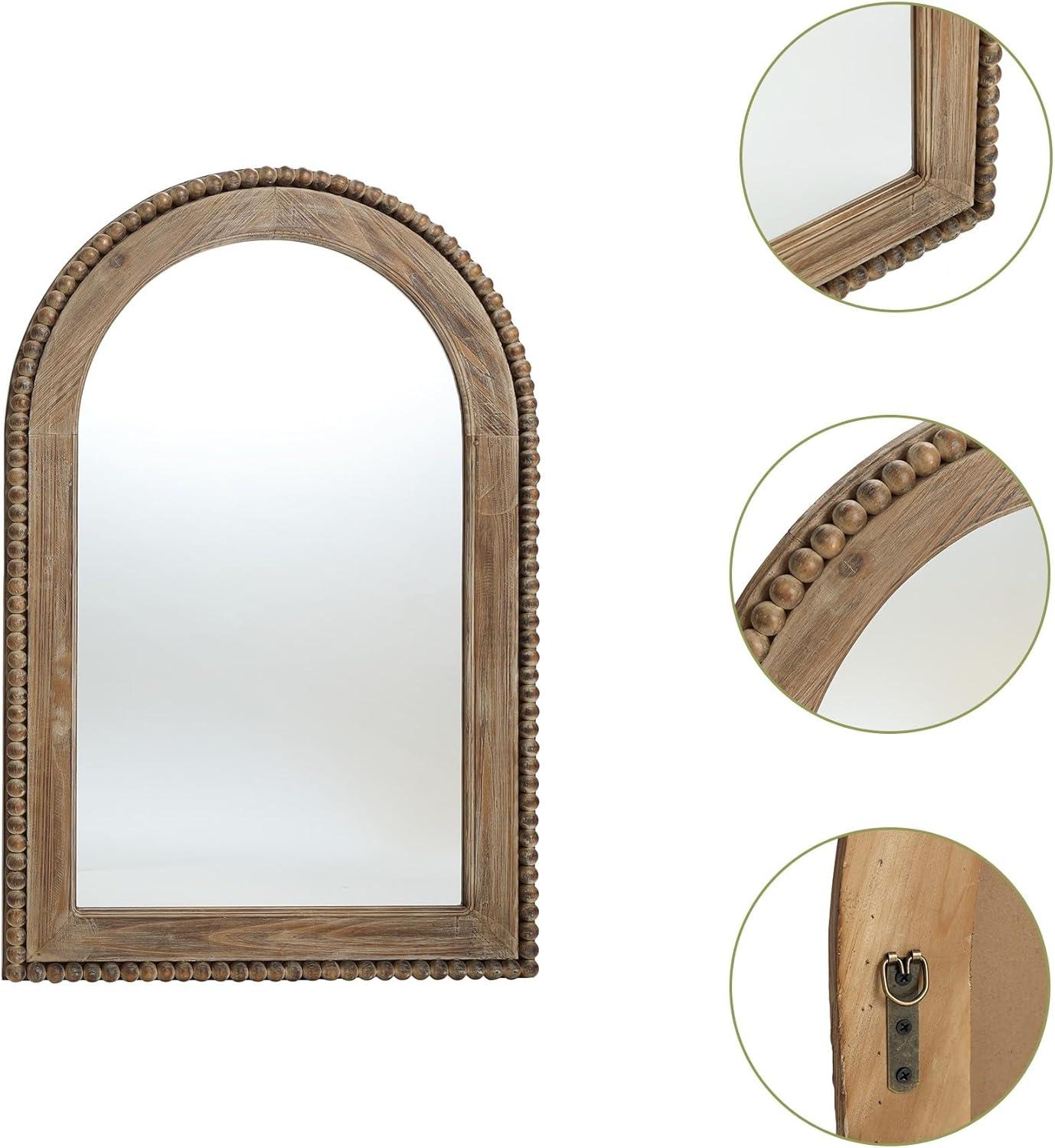 LuxenHome Wood Framed Arch Window Wall Mirror Brown