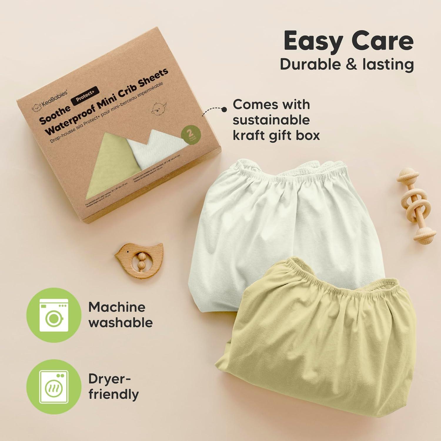 KeaBabies 2pk Soothe Waterproof Fitted Mini Crib Sheets for Girl, Boy, 100% Organic Soft Cotton Pack and Play Sheets (Oregano)