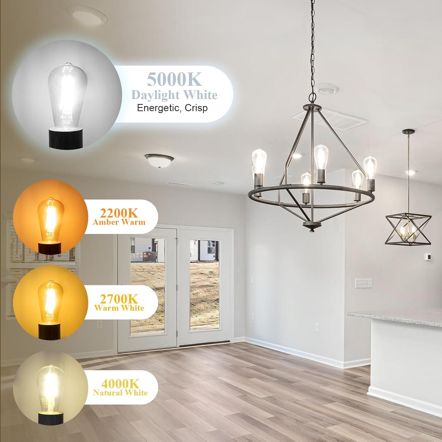 ENERGETIC Vintage LED Edison Light Bulbs, 5000K, 60 Watt Equivalent, ST64 Filament, Tear Drop Antique Decorative Bulbs, E26 Base, UL Listed, 6 Pack