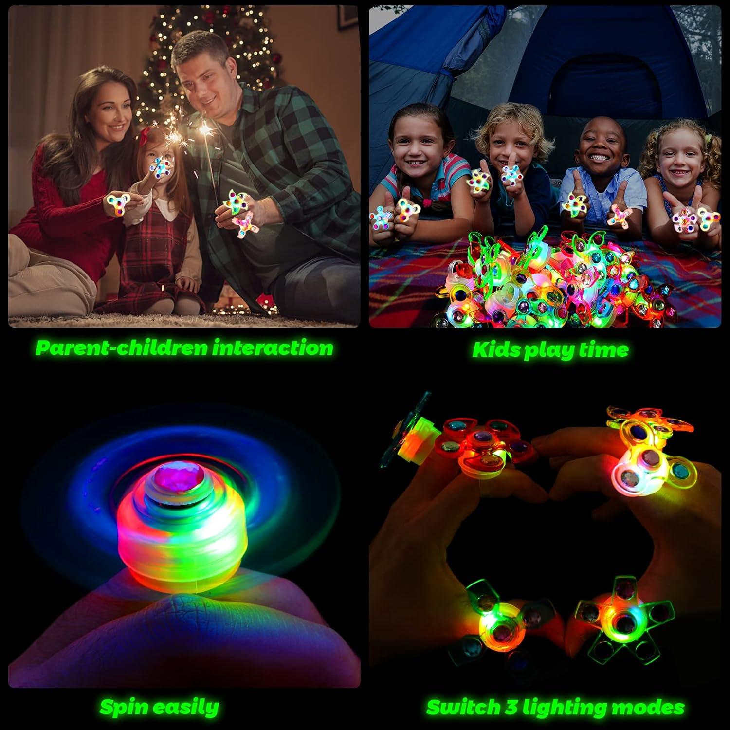 24 Pack LED Light Up Fidget Spinners Rings Party Favors for Kids, Christmas Party Favors Prizes Box Toys Birthday Gifts Goodie Bag Stuffers Glow in The Dark Party Supplies