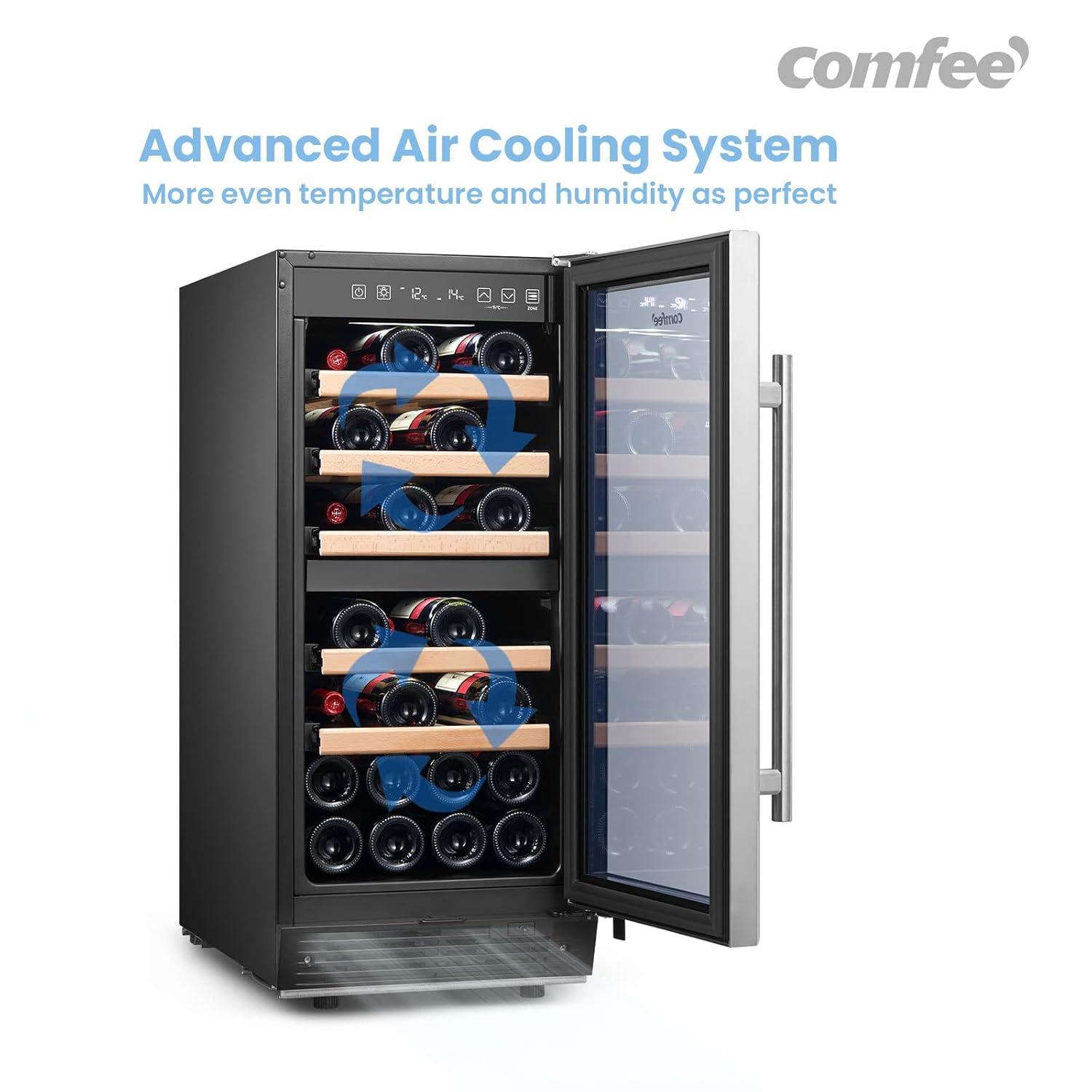 Comfee 28-Bottle Dual Zone Free Standing Beverage and Wine Cooler, Stainless Steel