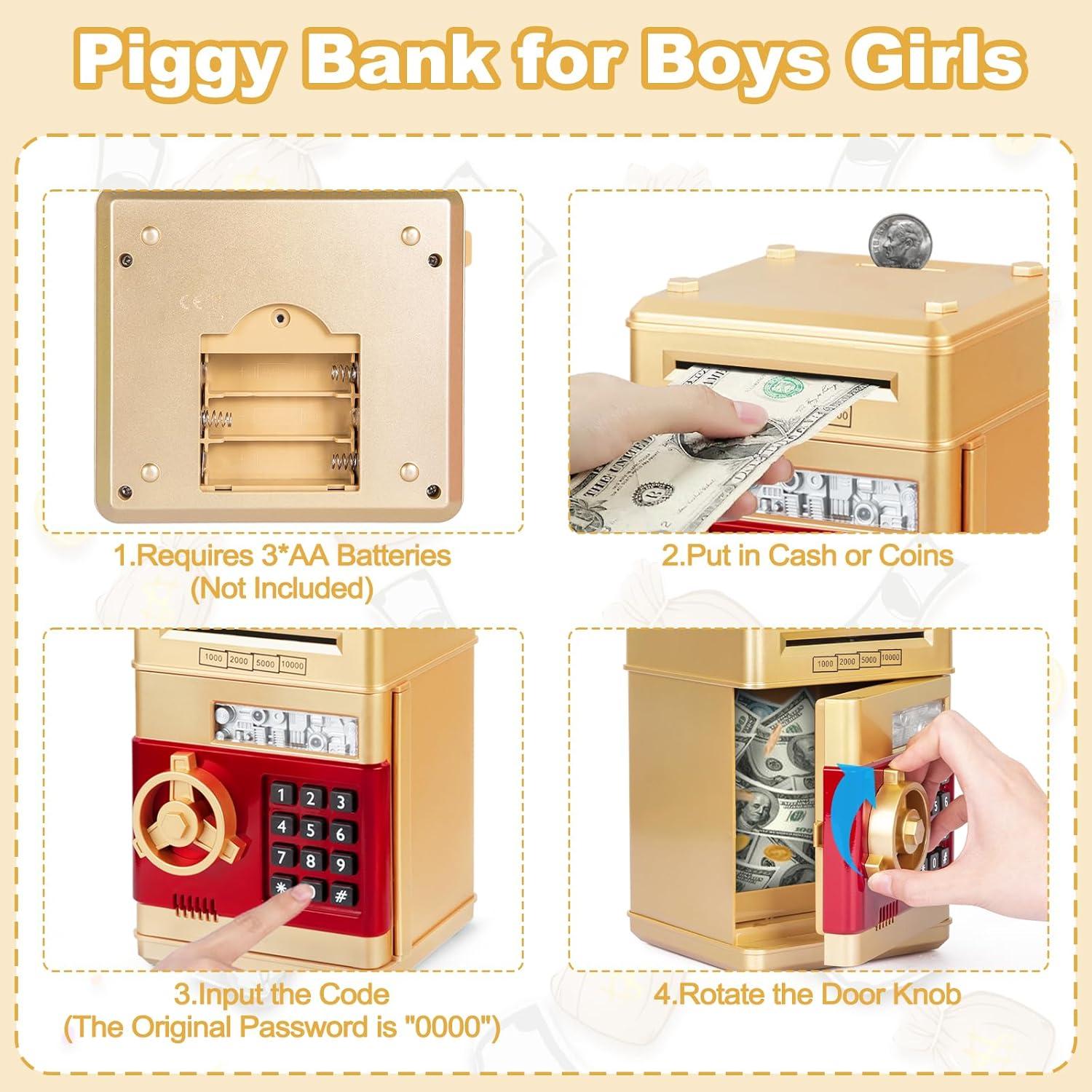 Gold and Red Electronic Mini ATM Piggy Bank with Password Lock