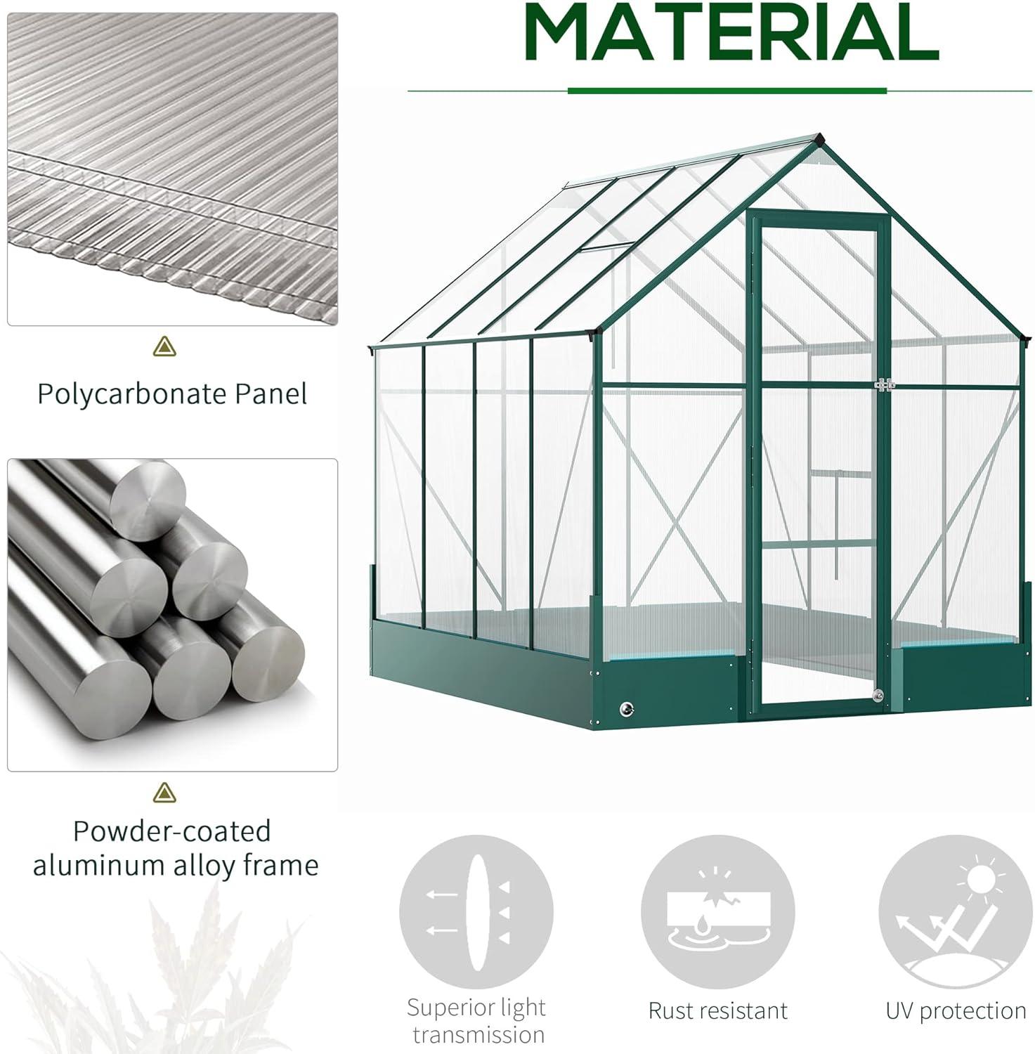 Outsunny Walk-in Plant Polycarbonate Greenhouse with Temperature Controlled Window Hobby Greenhouse for Backyard/Outdoor