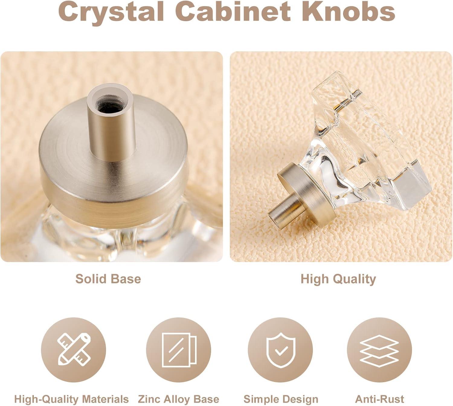 coolnews 4 Pack Crystal Glass Cabinet Knobs, Brushed Nickel Cabinet Knobs and Pulls, Square Knobs for Dresser Drawer