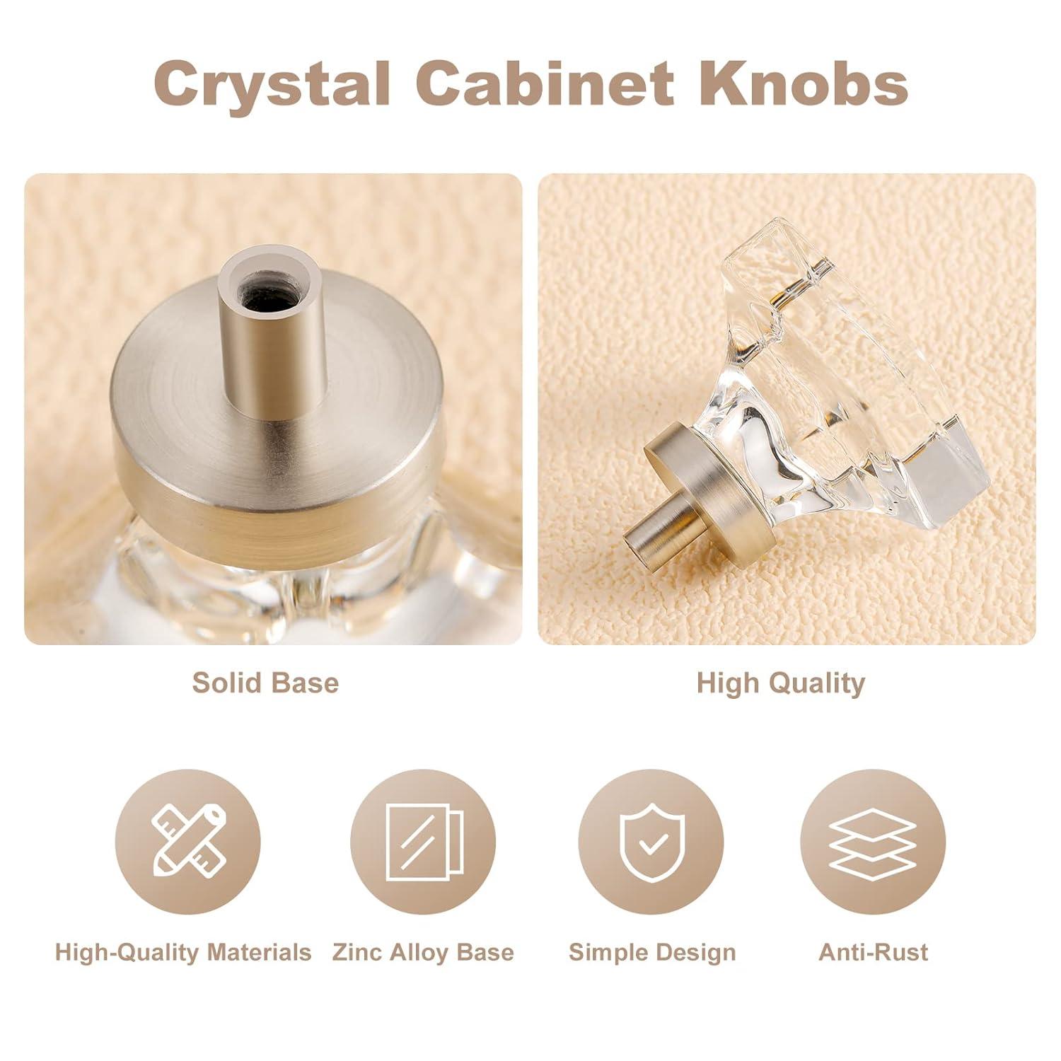 coolnews 4 Pack Crystal Glass Cabinet Knobs, Brushed Nickel Cabinet Knobs and Pulls, Square Knobs for Dresser Drawer