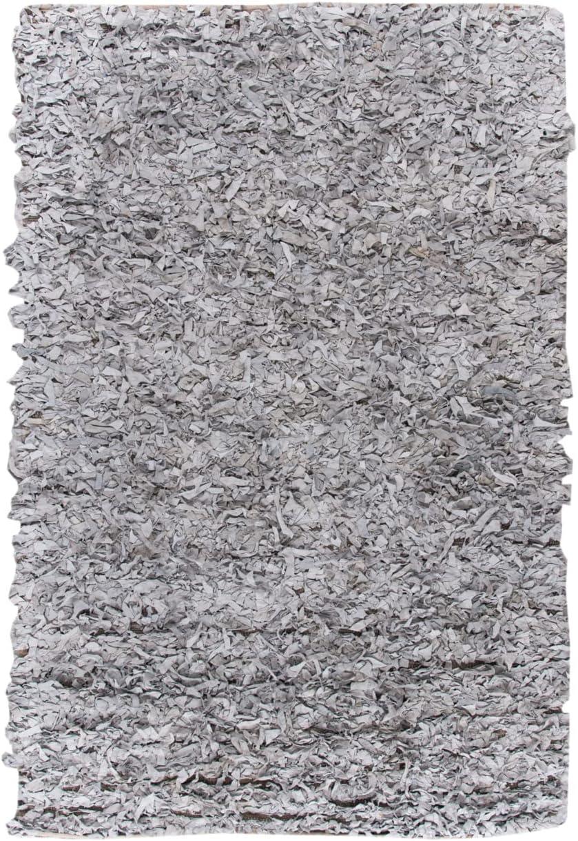 Leather Shag LSG511 Hand Knotted Area Rug - White - 5'x8' - Safavieh.