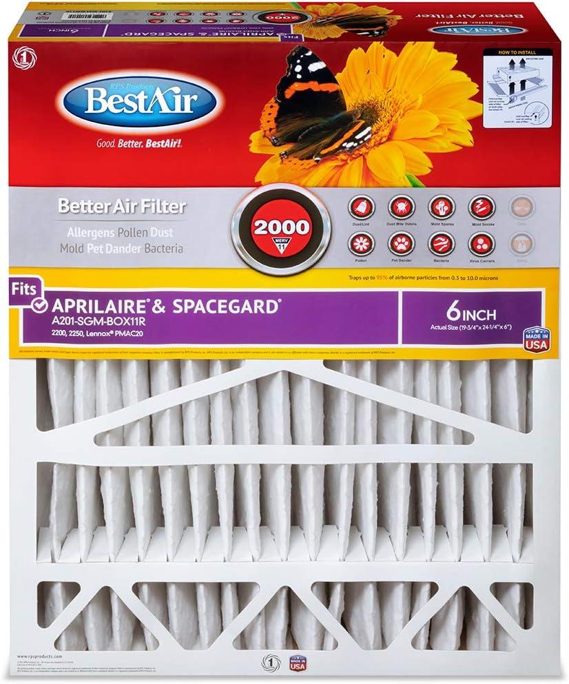 BestAir 2pk 20" x 25" x 6" Aprilaire & Spacegard Box Replacement Air Furnace Filter MERV 11: Space-Gard 2200, EPA Certified