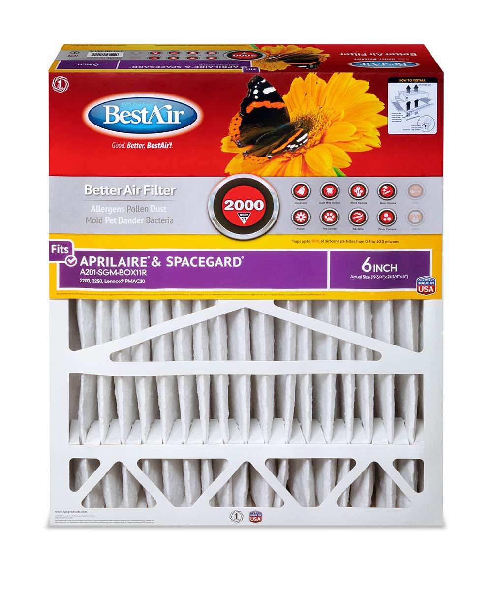 BestAir 2pk 20" x 25" x 6" Aprilaire & Spacegard Box Replacement Air Furnace Filter MERV 11: Space-Gard 2200, EPA Certified