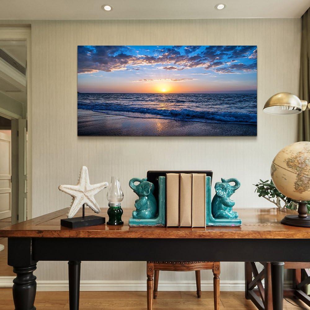 Creowell Wall Art Moon Sea blue Ocean Landscape Paintings Bedroom Canvas Art Print wall art for living room Paintings for Wall Decor and Home Decor -20x16 Inch