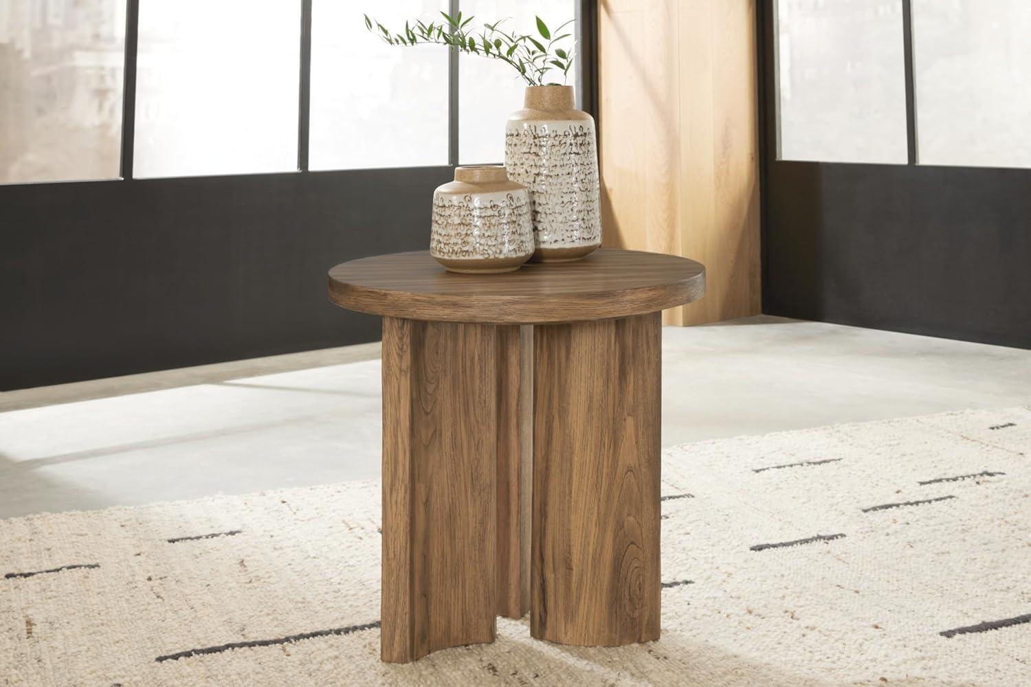 24-Inch Round Light Brown Wood End Table