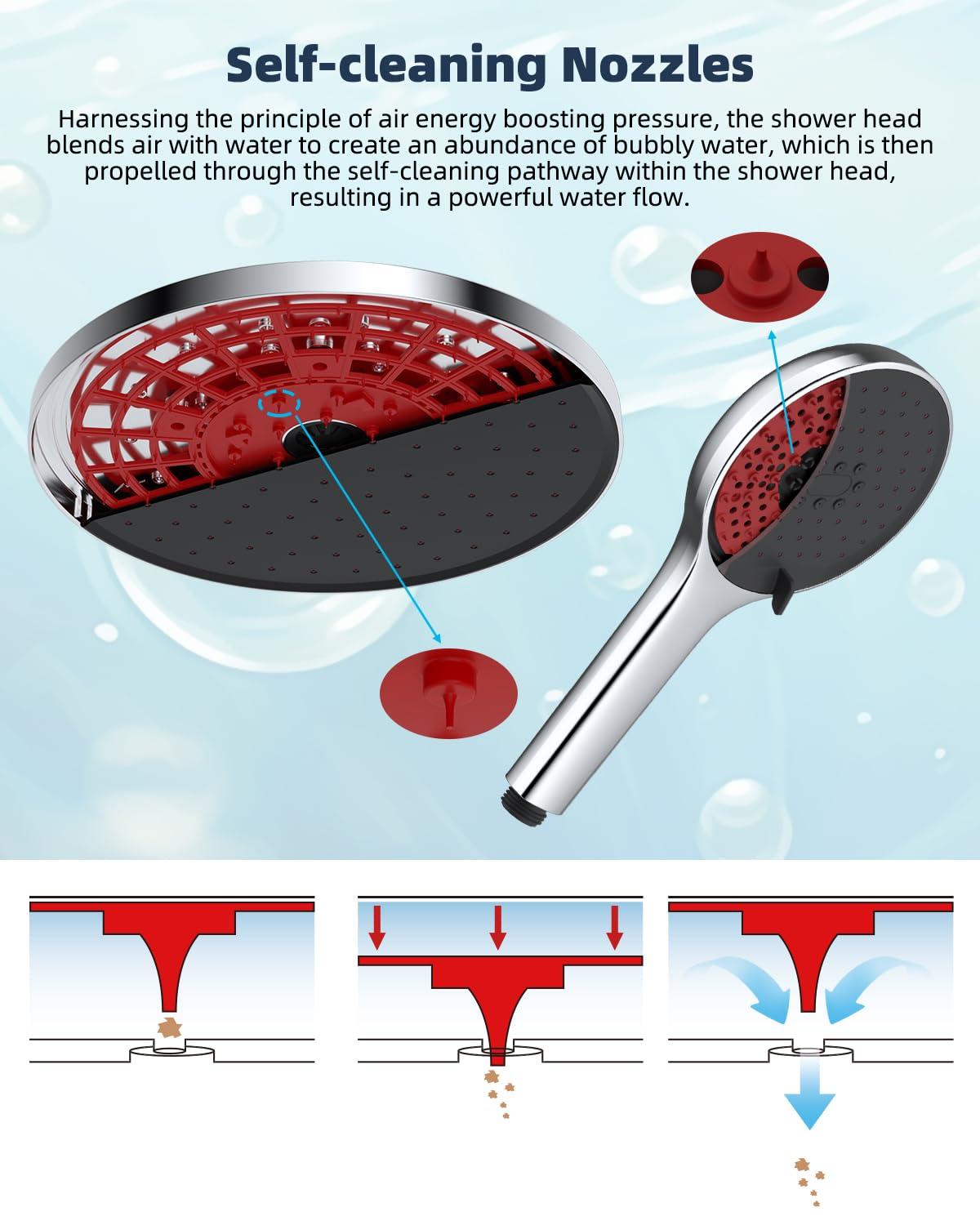 Self-cleaning 10" High Pressure Rainfall Shower Head with Hand Sprayer