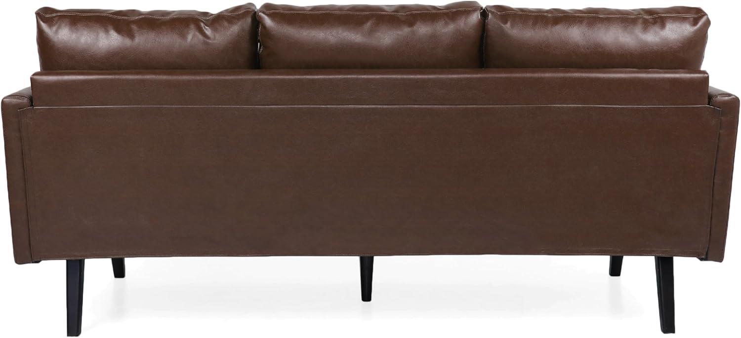 GDF Studio Dowd Mid Century Modern Faux Leather 3 Seater Sofa, Dark Brown