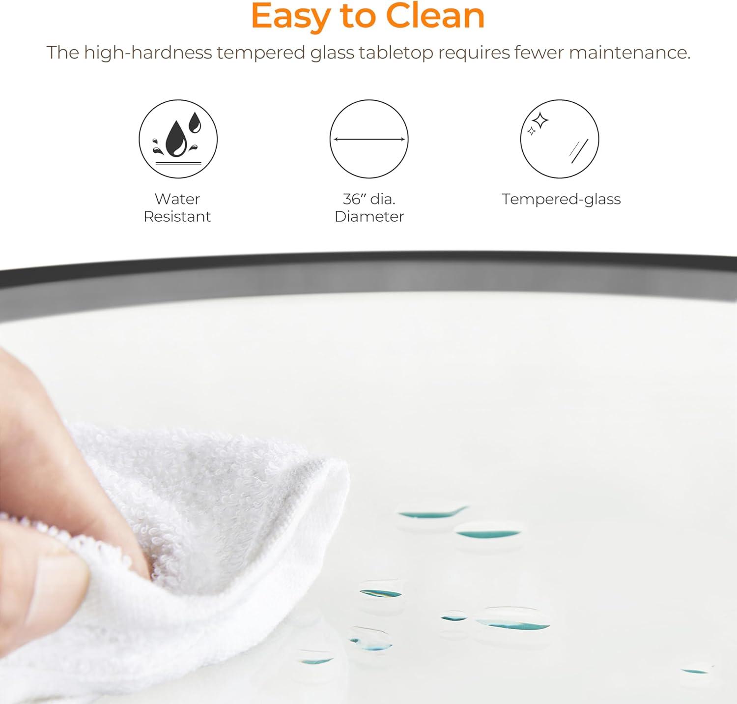 36" Round Glass Coffee Table, Black Circle Coffee Table Center Table with Glass Top, Small Coffee Table for Living Room, Office and Apartment