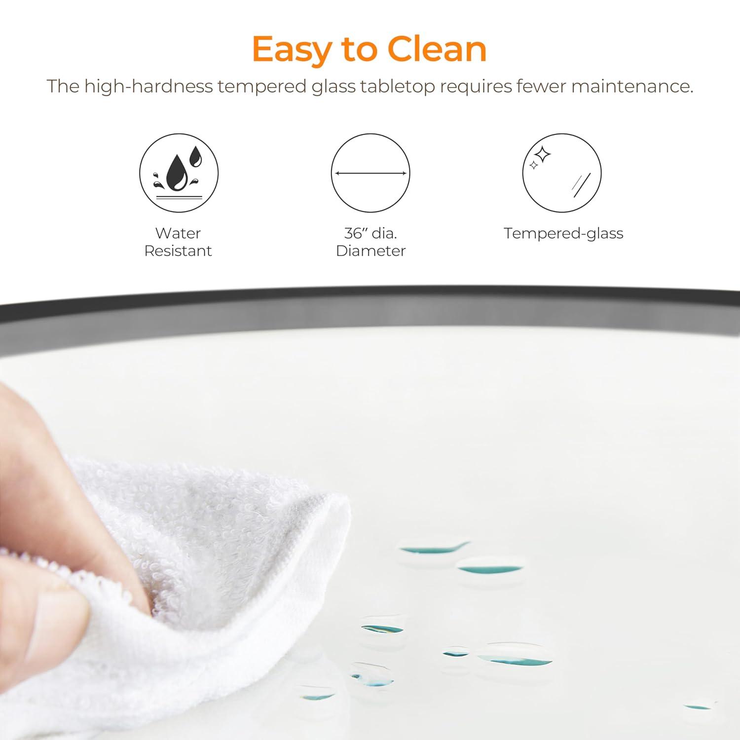 36" Round Glass Coffee Table, Black Circle Coffee Table Center Table with Glass Top, Small Coffee Table for Living Room, Office and Apartment