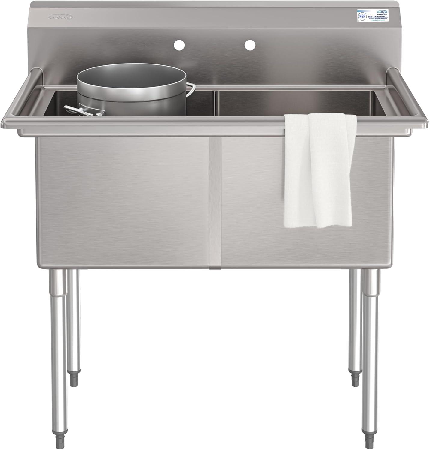 72 in. 16-Gauge Commercial Sink with Backsplash and Dual 18 in. Drainboards, Bowl Dimensions 18"x18"x14" in Stainless-Steel (KM-SB181814-18B316)