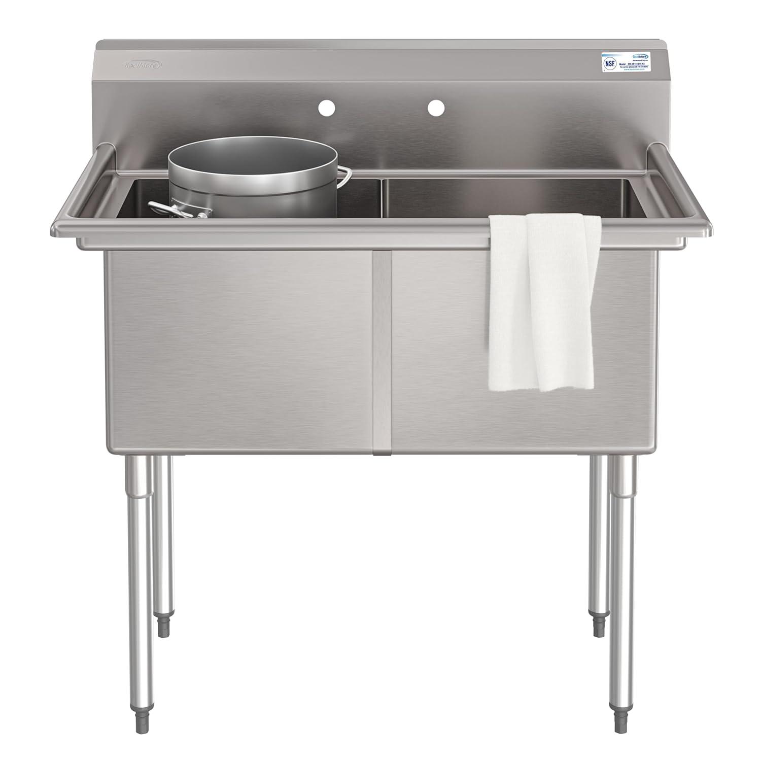 72 in. 16-Gauge Commercial Sink with Backsplash and Dual 18 in. Drainboards, Bowl Dimensions 18"x18"x14" in Stainless-Steel (KM-SB181814-18B316)